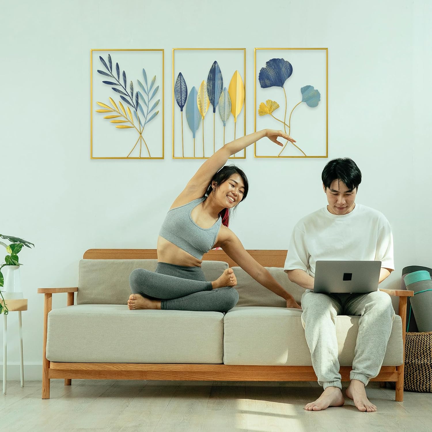 funterest الذهب ورقة جدار ديكور الحديثة جدار الفن ديكور المنزل، مجموعة من 3 المعادن الجدار شنقا الديكور لغرفة المعيشة مكتب غرفة نوم الفندق - الصورة 3