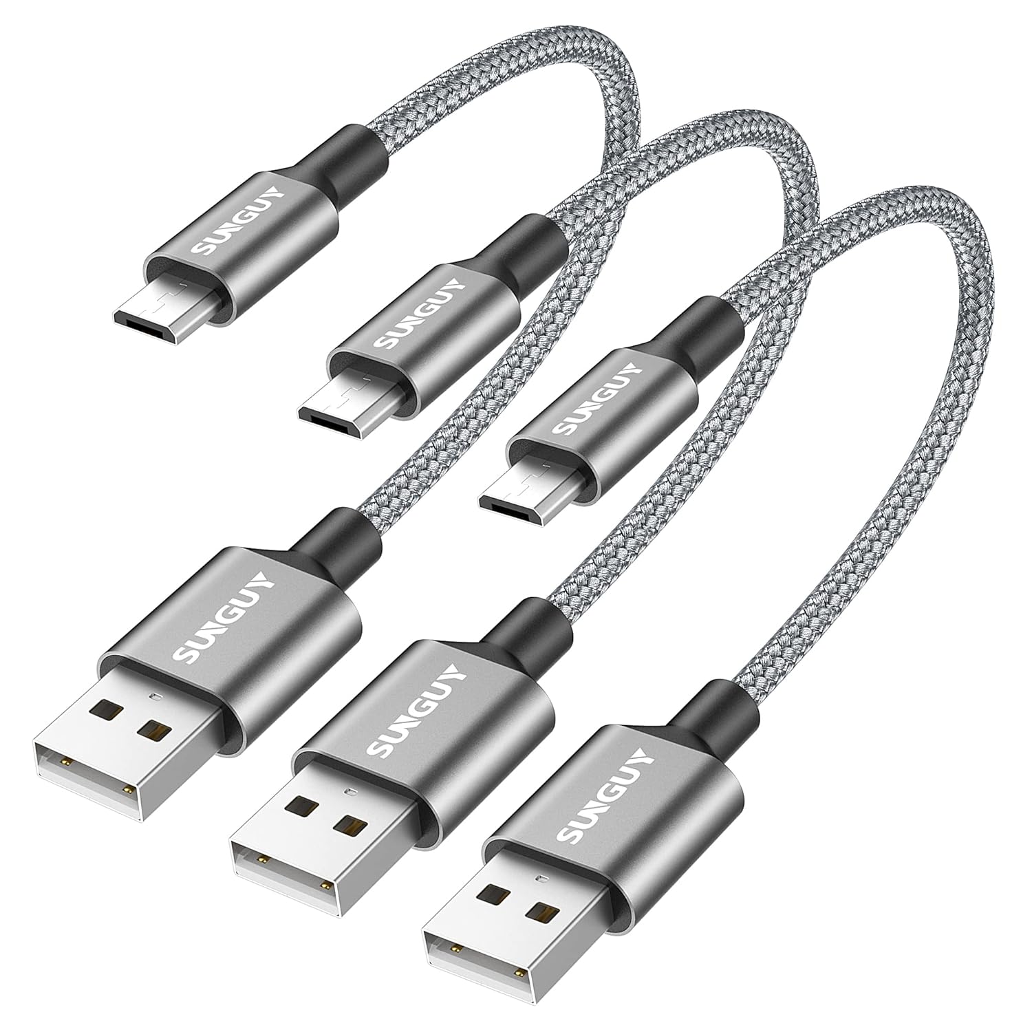 كابلات USB صغيرة قصيرة مقاس 6 بوصات من SUNGUY، 3 قطع شاحن Android بطول 0.5 قدم، سلك بيانات شحن سريع متوافق مع Galaxy S6 S7 Edge، محطة شحن، عصا التلفزيون، PS4، Chromecast، هاتف Android