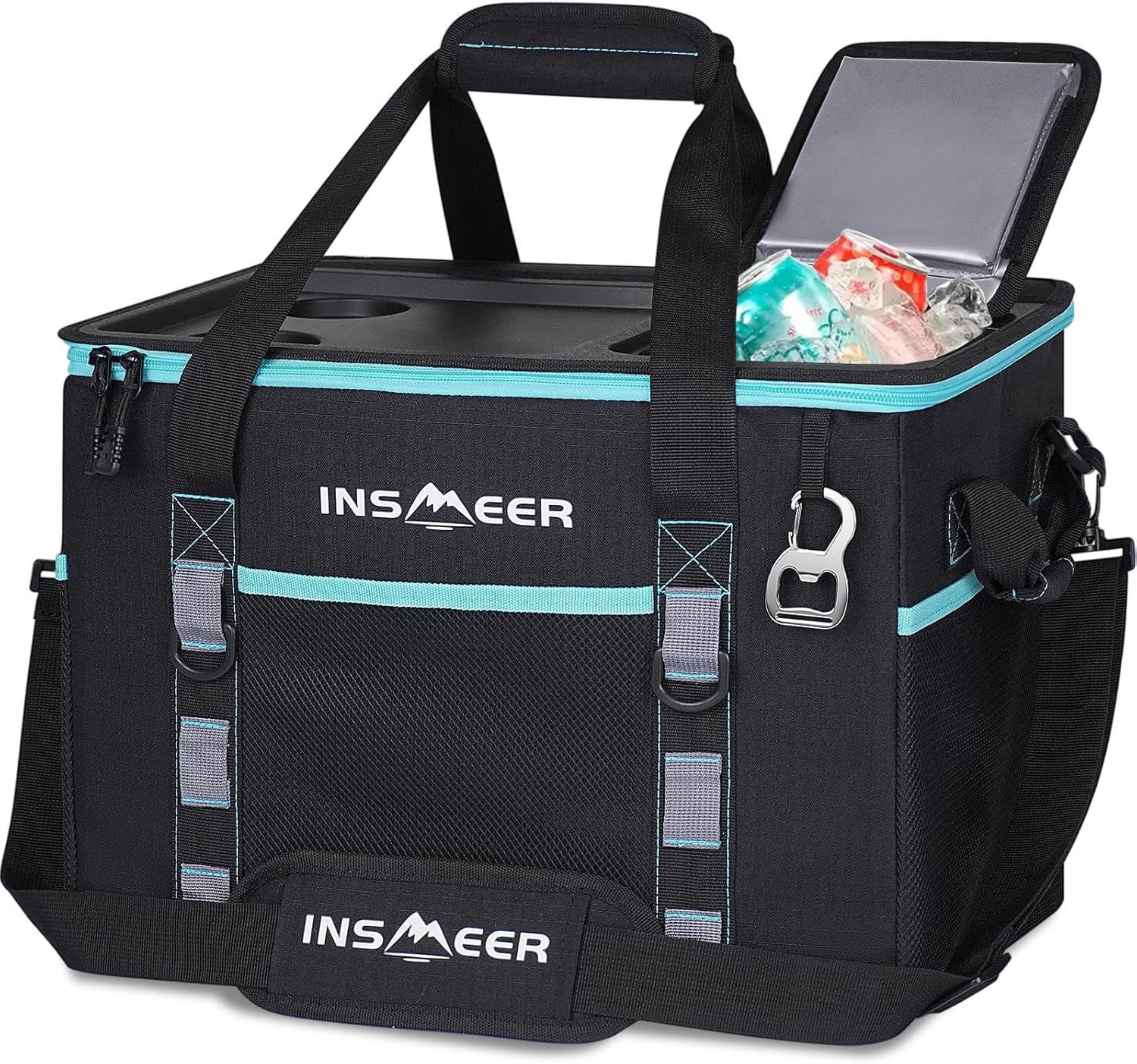 INSMEER Kühltasche Gross 40L، 60 Dosen Kühltasche Faltbar - XXL Kühltasche Isoliertasche Thermotasche مع Öffner/Verstärkte Hartern Seiten/2 كوب هالترن في الأعلى، من أجل Picknick، Camping، Strand، Reise