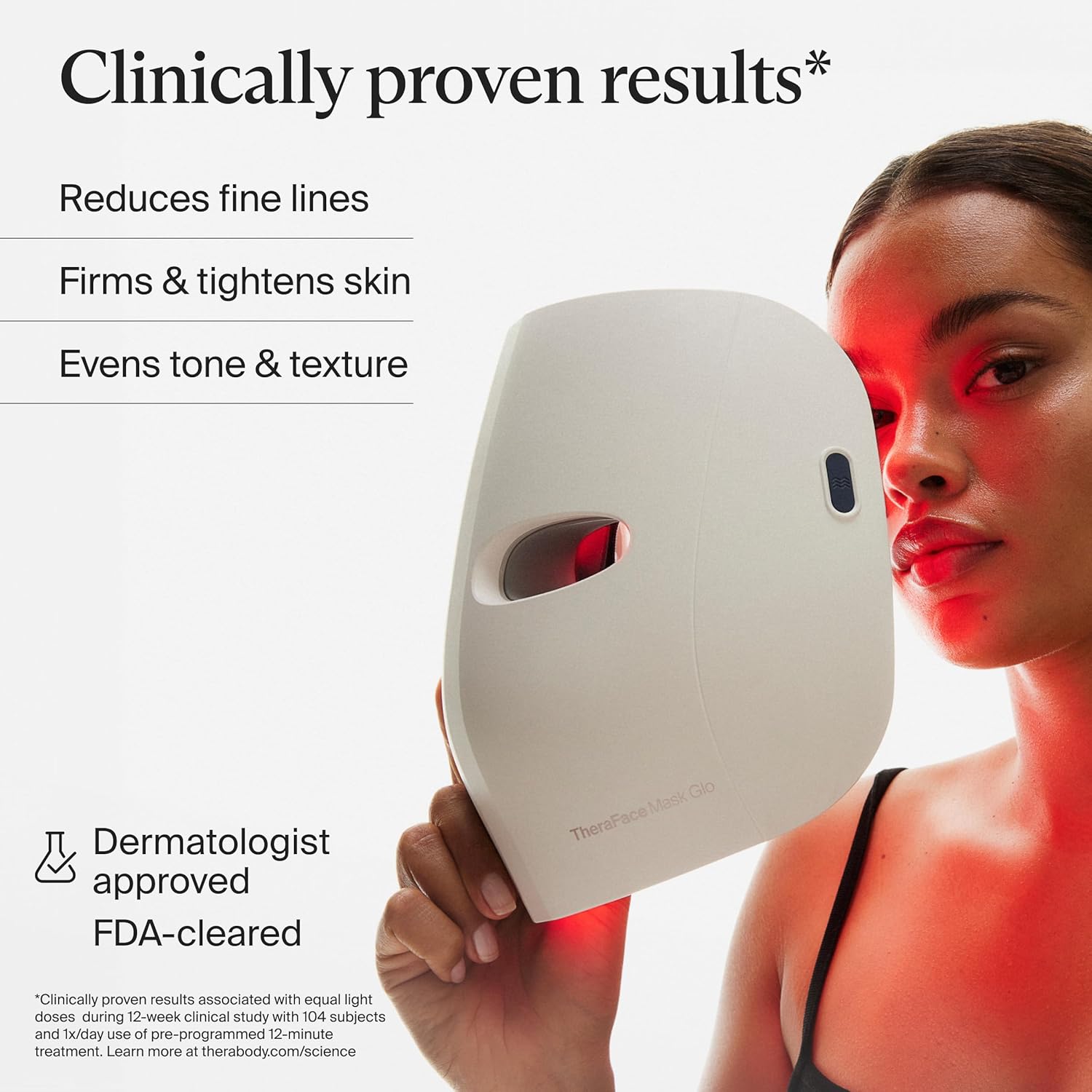 قناع TheraFace Therabody Mask Glo - قناع وجه لاسلكي للعناية بالبشرة بإضاءة LED مع إضاءة حمراء/زرقاء/الأشعة تحت الحمراء وتدليك مريح لفروة الرأس من أجل بشرة متوهجة وأكثر صحة - مرخص من إدارة الغذاء والدواء الأمريكية - الصورة 2