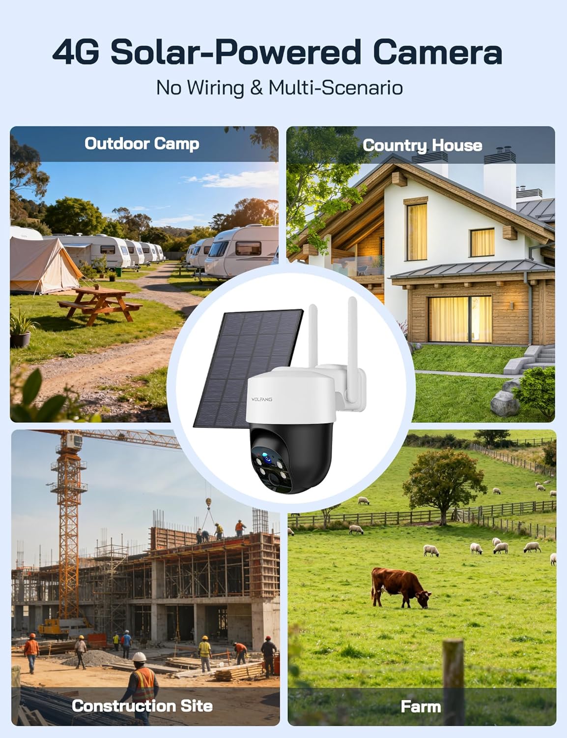 كاميرا WOLFANG No WiFi Security، كاميرا CCTV 4G مع بطاقة SIM، كاميرا لاسلكية في الهواء الطلق، تعمل بالطاقة الشمسية، رؤية ليلية، أضواء كاشفة، 2.5K HD، تسجيل محلي، صوت ثنائي الاتجاه، حركة PIR، بطاقة microSD سعة 32 جيجابايت - الصورة 9