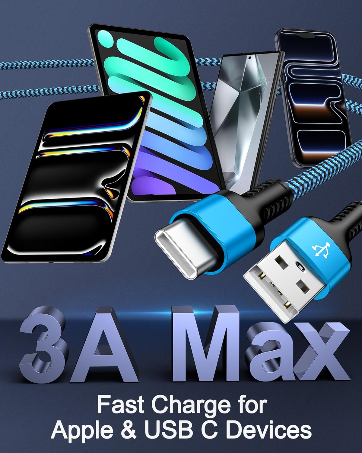 2 حزمة كابل كاربلاي لآيفون 17e/17/Air/17Pro/17Pro Max/16e/16/16 Pro/16 Plus/16Pro Max/15/15Pro/15Plus/15Pro Max USB A إلى USB C سلك شحن سريع 3FT كابل شحن مضفر للسيارة لأجهزة Apple iPad - الصورة 2