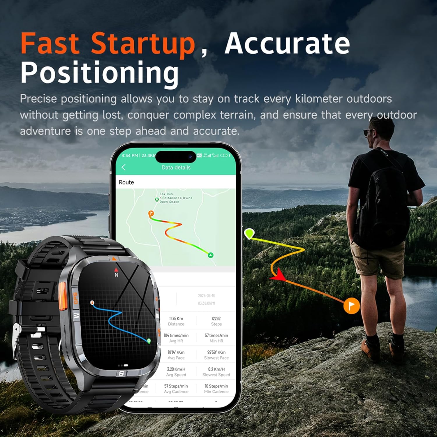 ساعة ذكية GPS عسكرية للرجال مع بوصلة/ارتفاع/مصباح يدوي، ساعة ذكية عالية الدقة 2.01 بوصة مع مساعد صوتي/اتصال بلوتوث، 110+ أوضاع رياضية، مقاومة للماء IP68، ساعة ذكية لأجهزة Android وiOS - الصورة 2