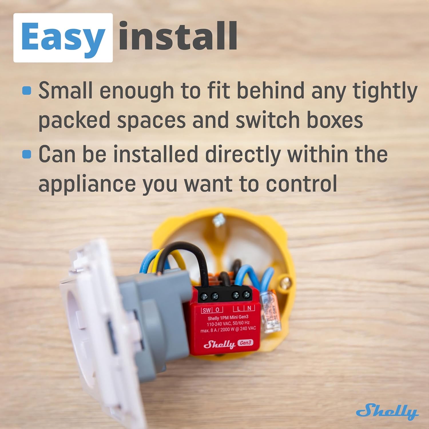 مفتاح ترحيل ذكي Shelly 1PM Mini Gen3 WiFi وBluetooth، قناة واحدة 8A مع القياس الحالي، مفتاح إضاءة مثبت على السطح، متوافق مع Alexa وGoogle Home، تطبيق iOS-Android، لا يتطلب محورًا - الصورة 4