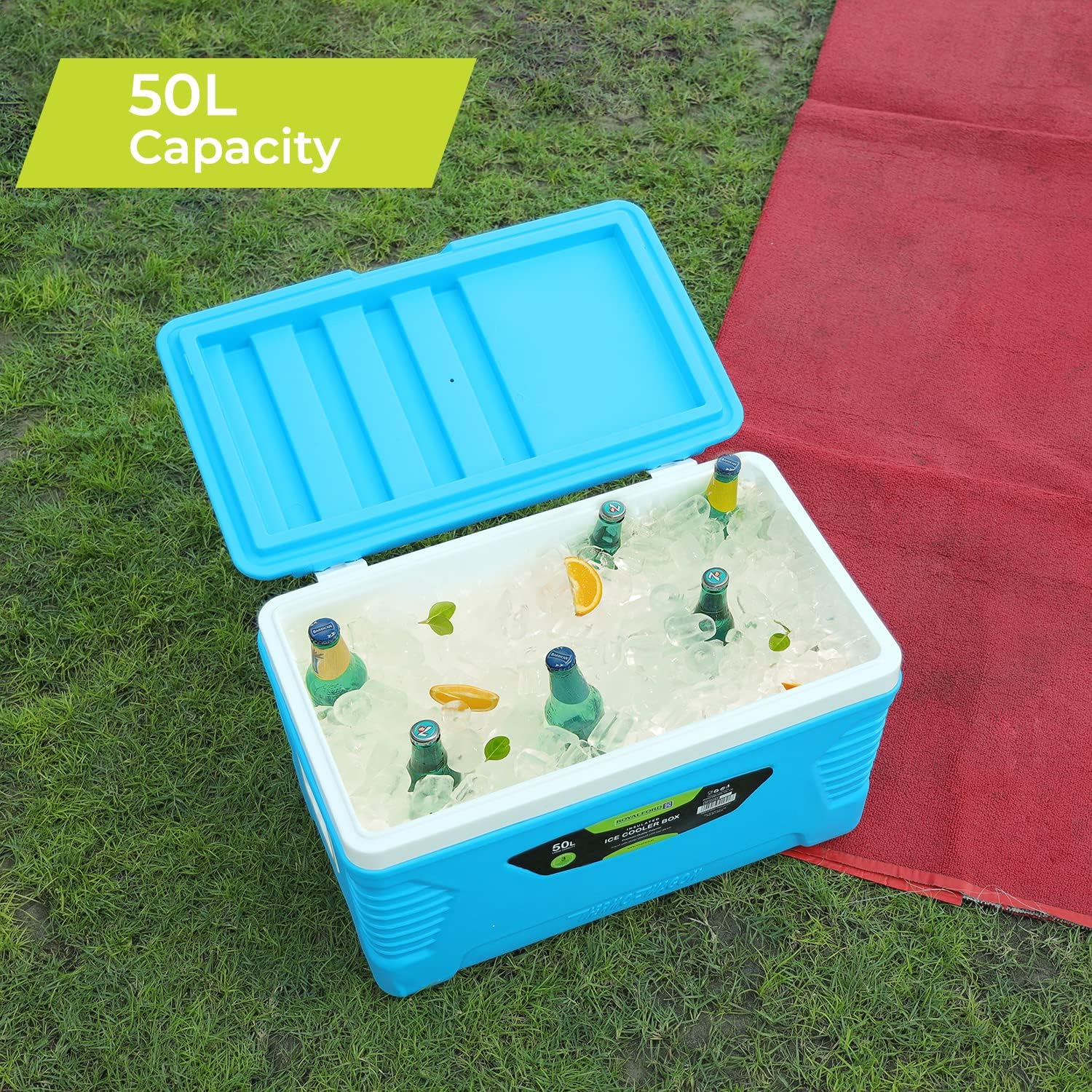 صندوق تبريد ثلج معزول من Royalford، سعة 50 لتر، Rf10483 صندوق تبريد محمول 3 طبقات Pp Pu Hdpe عالي الجودة بوليمر عازل حراري صندوق تبريد كبير عالي الأداء، ألوان متنوعة - الصورة 4