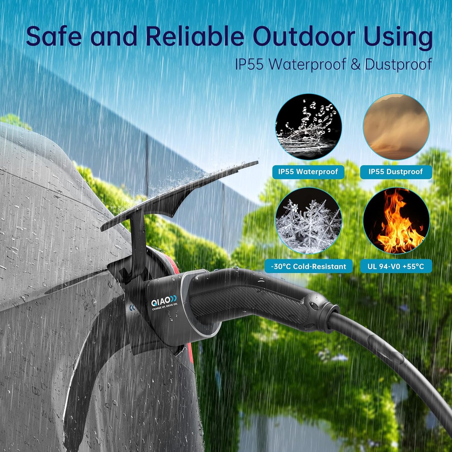 كابل شحن QIAO من النوع 2، كابل شحن السيارة الكهربائية من النوع 2 إلى النوع 2 IEC 62196 EV، كابل شحن سريع الوضع 3 EV وPHEV مع حقيبة حمل (7.4 كيلو وات، 10 متر) - الصورة 6