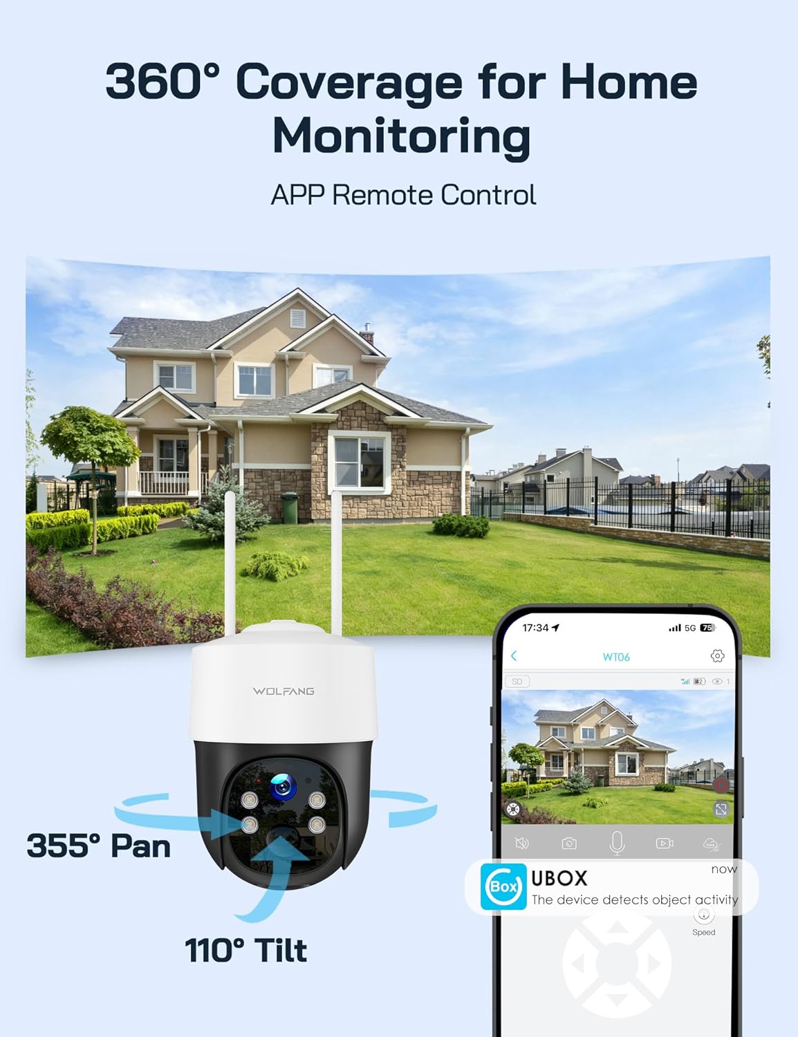 كاميرا WOLFANG No WiFi Security، كاميرا CCTV 4G مع بطاقة SIM، كاميرا لاسلكية في الهواء الطلق، تعمل بالطاقة الشمسية، رؤية ليلية، أضواء كاشفة، 2.5K HD، تسجيل محلي، صوت ثنائي الاتجاه، حركة PIR، بطاقة microSD سعة 32 جيجابايت - الصورة 6