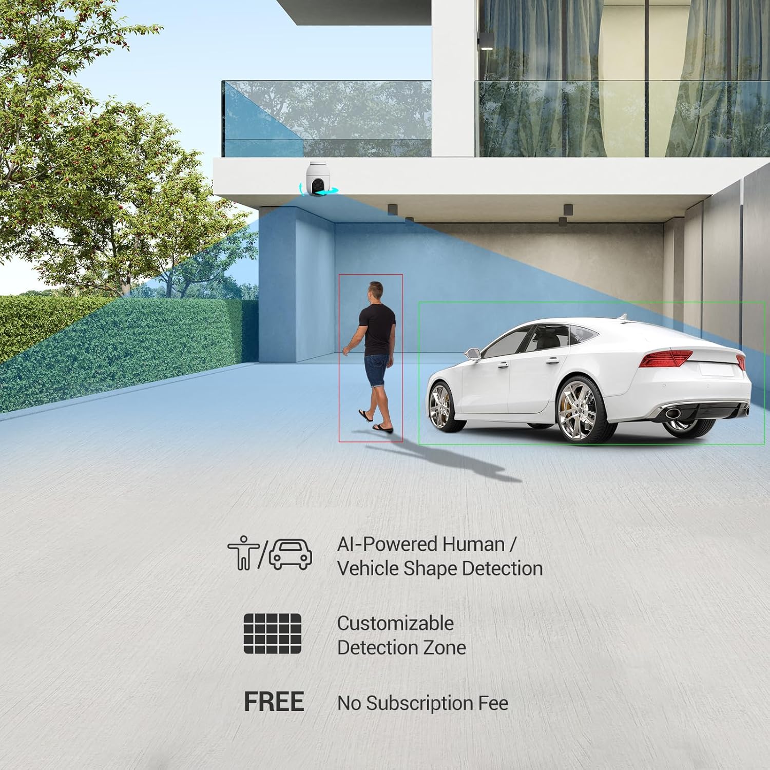 كاميرا أمان EZVIZ C8C، كاميرا WiFi خارجية بدقة 4 ميجابكسل 2K+، كاميرا CCTV للمنزل بتغطية 360 درجة، اكتشاف شكل الإنسان/المركبة، تتبع التكبير التلقائي، رؤية ليلية ملونة، مقاومة للطقس، التحدث في اتجاهين - الصورة 4