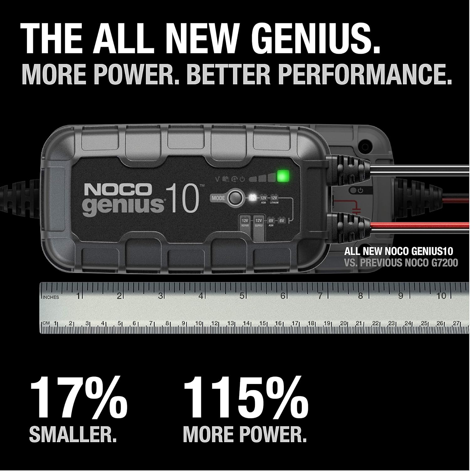 NOCO GENIUS10، شاحن ذكي أوتوماتيكي بالكامل 10 أمبير، شاحن بطارية السيارة المحمول 6 فولت و12 فولت، جهاز صيانة البطارية، شاحن هزيلة ومزيل كبريتات البطارية مع تعويض درجة الحرارة - الصورة 2