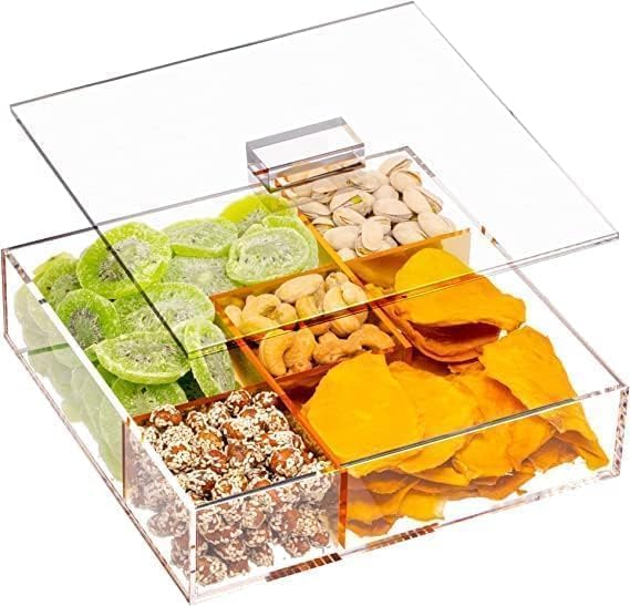 snack serving tray with lid divided appetizer serving tray set sectional gift box for nuts dry fruit tray veggie serving platter5 compartments clear 23 cm صينية أ - الصورة 2