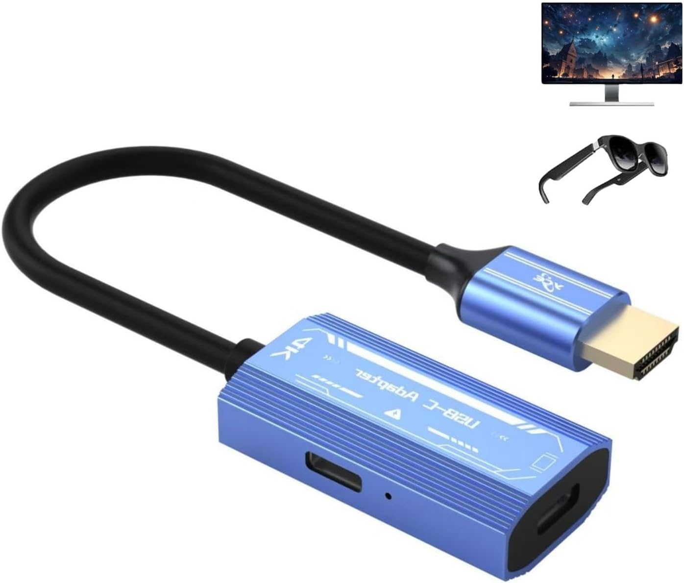 محول 4K HDMI الى USB-C، محول فيديو محمول للتوصيل والتشغيل لنظارات الواقع المعزز متوافق مع بلاي ستيشن 4 وبلاي ستيشن 5 واكس بوكس وسويتش واللابتوب والكمبيوتر ودعم UHD 60Hz