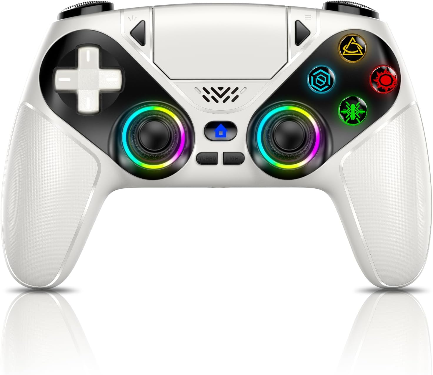 Gamrombo LED Wireless Controller for PS5, Compatible with PS5 Pro/Slim/PC, Dual Vibration, Macro/Turbo Function, 3.5mm Audio Jack, 6-Axis Motion Contro Gamepad with Speaker (White)