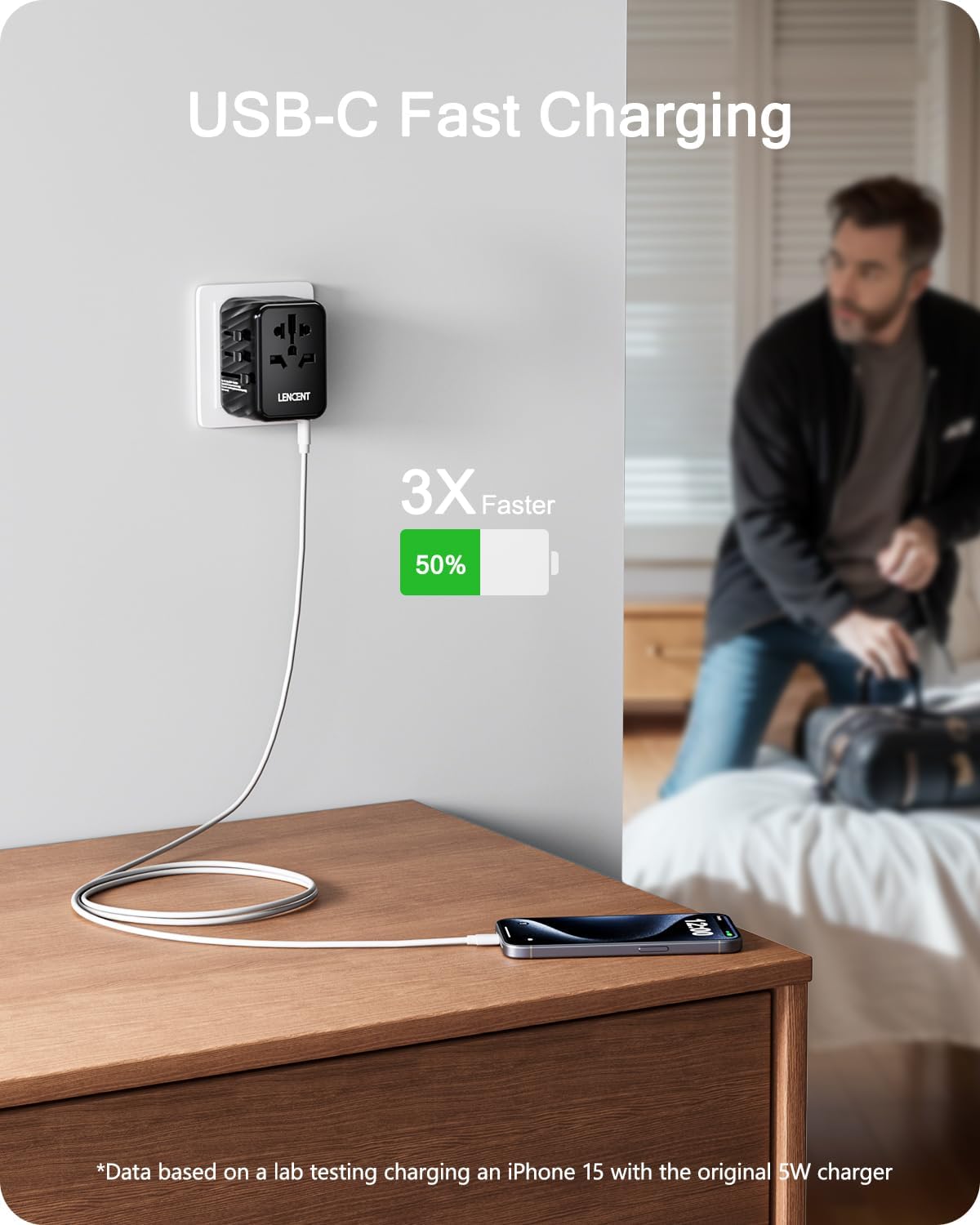محول طاقة شامل للسفر من لانسينت، قابس تيار متردد 5.6 امبير بـ3 منافذ USB A ومنفذ توصيل طاقة USB C، شاحن حائط من مستلزمات السفر لجميع أنحاء العالم من UK وEU وUS وأيرلندا وأستراليا (نوع C/G/A/I)، أسود | 3 USB A Ports 1 Type C PD Wall Charger Worldwide Travel Essentials for UK to EU US Ireland Australia (Type C/G/A/I) Black - الصورة 5