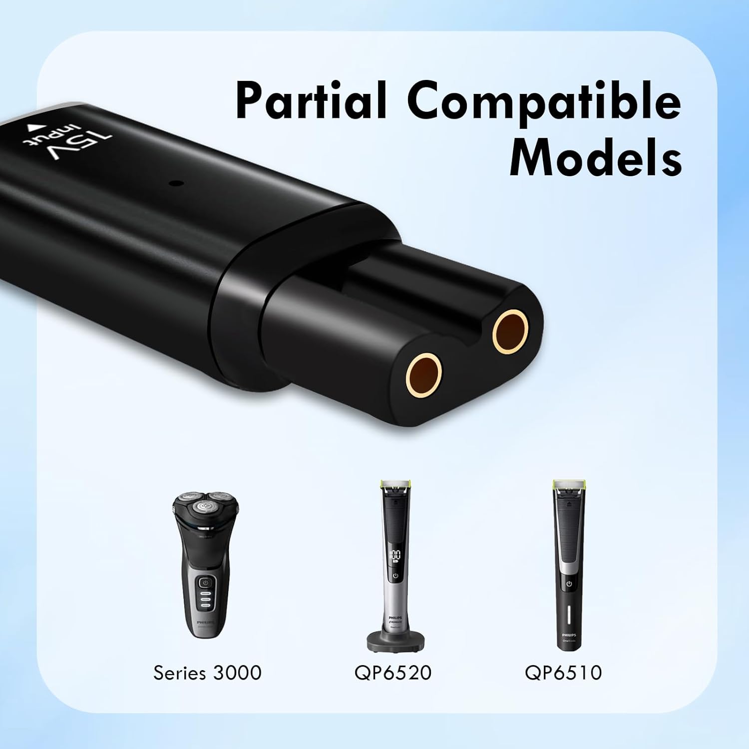 محول شحن 15 فولت HQ8505 USB C لماكينة الحلاقة فيليبس نوريلكو سلسلة HQ8505 7000 5000 3000، ون بليد QP6520 QP6530 QP6510 (غير الكابل) (اسود) - الصورة 6