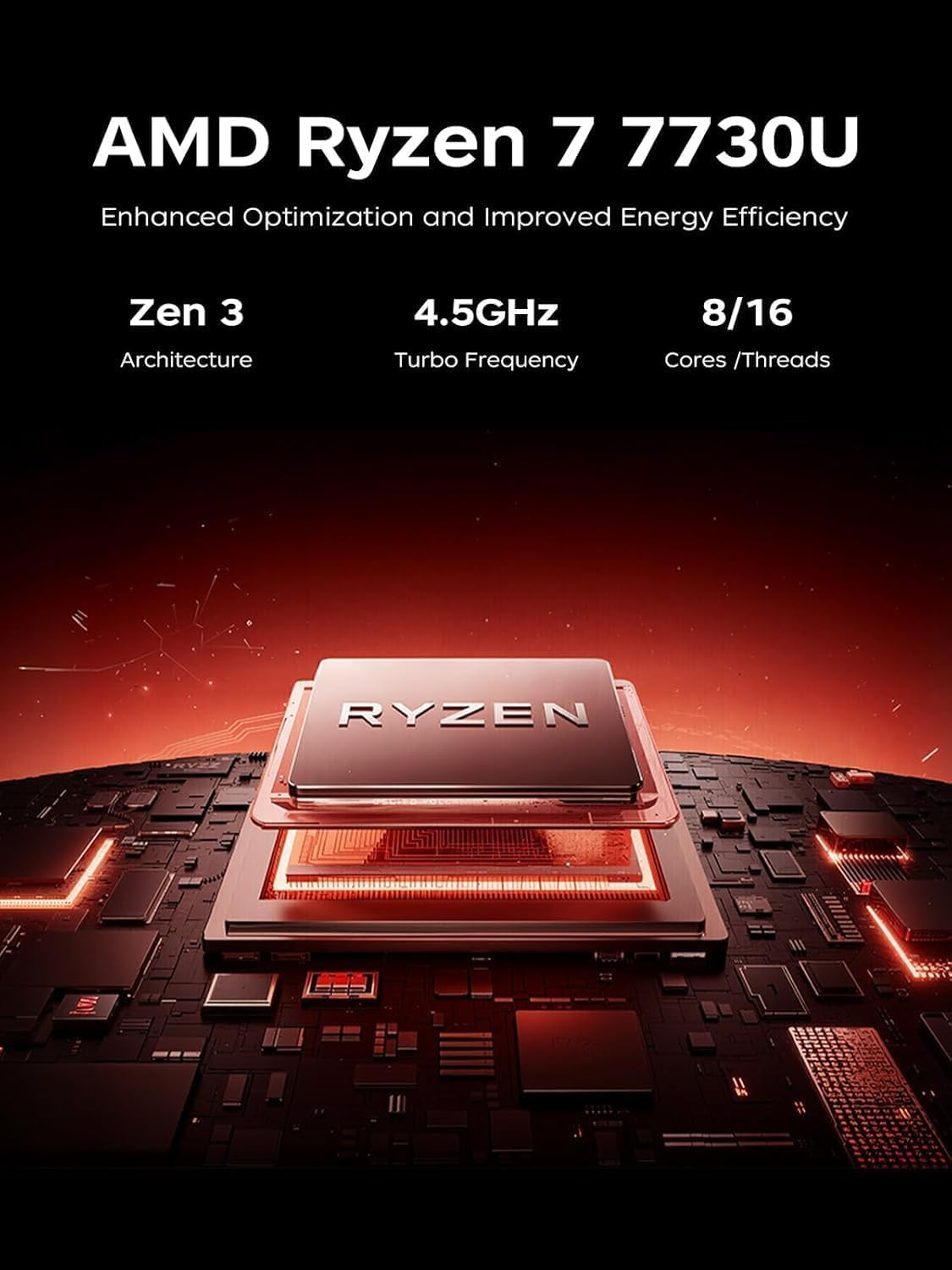 لابتوب العاب من كايجر (جديد) بشاشة 16 انش ومعالج AMD رايزن 7 7730U (8C/16T، حتى 4.5GHz)، ذاكرة RAM 16GB وSSD NVMe 512GB، ويندوز 11 عالي الاداء، حتى 2TB، بطاقة رسومات راديون RX فيجا 8، واي فاي 6 - الصورة 3
