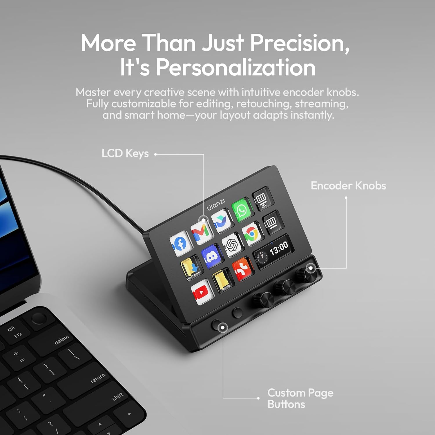 اولانزي وحدة تحكم في البث d200x customizable key 8 in 1 usb c hub docking station with 4k hdm - الصورة 3
