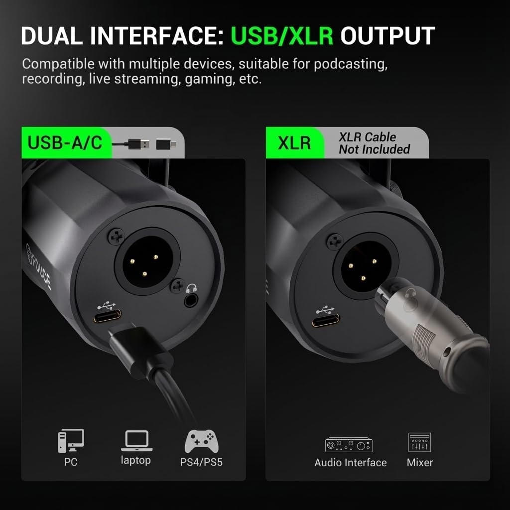 ميكروفون ديناميكي من FDUCE موديل SL40 بلس باللون الأسود مع اتصال USB، مزود بتقليل الضوضاء وكتم الصوت ومراقبة سماعة الرأس وذراع بوم، متوافق مع الحاسوب الشخصي - الصورة 4