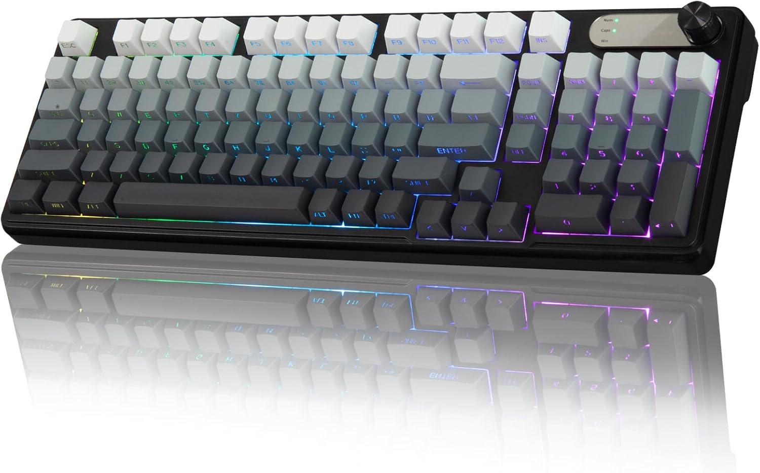 لوحة مفاتيح ألعاب سلكية بإضاءة خلفية RGB 95%؛ 98 مفتاح هادئ PBT مقاومة للماء من جميع الجهات لوحة أرقام سريعة الاستجابة للاعبي كمبيوتر ويندوز/ماك/اندرويد استخدام العربية غير مضمون من يوركربو أبيض/أسود