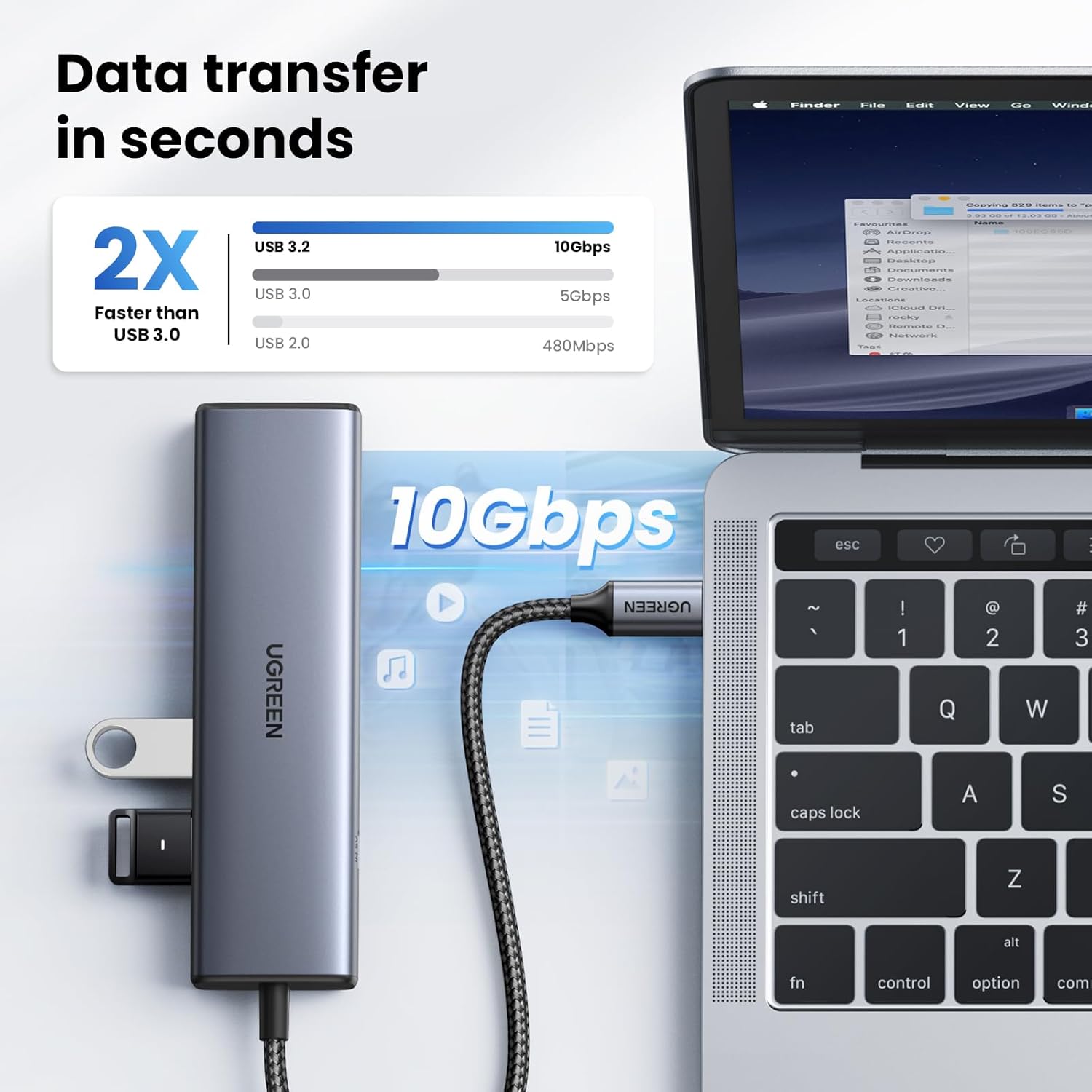 يوجرين موزع USB-C 5 في 1 بسرعة 10Gbps مع RJ45 | منفذا USB-C 3.2 ومنفذا USB-A 3.2/2.0 مع Gigabit RJ45 وشحن PD، متوافق مع Thunderbolt وMacBook وWindows وLinux - الصورة 3