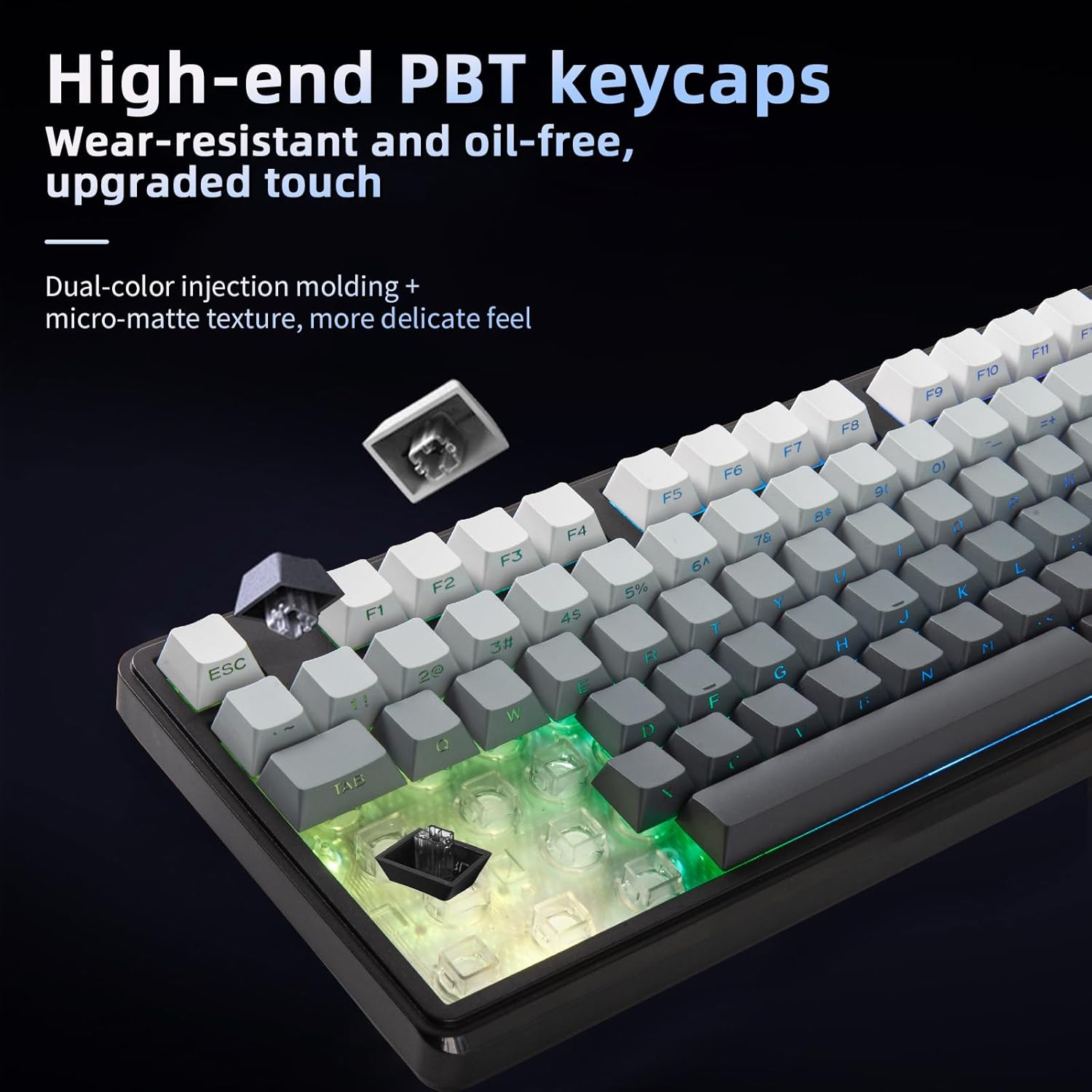 لوحة مفاتيح ألعاب سلكية بإضاءة خلفية RGB 95%؛ 98 مفتاح هادئ PBT مقاومة للماء من جميع الجهات لوحة أرقام سريعة الاستجابة للاعبي كمبيوتر ويندوز/ماك/اندرويد استخدام العربية غير مضمون من يوركربو أبيض/أسود - الصورة 3