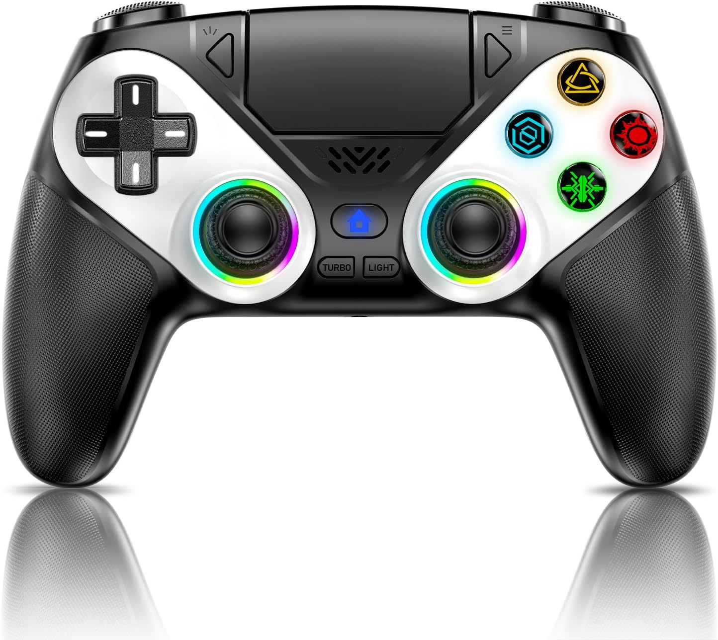 gamrombo led wireless controller for ps5 compatible with ps5 pro slim pc dual vibration macro turbo function 3 5mm audio jack 6 axis motion contro gamepad with speaker black