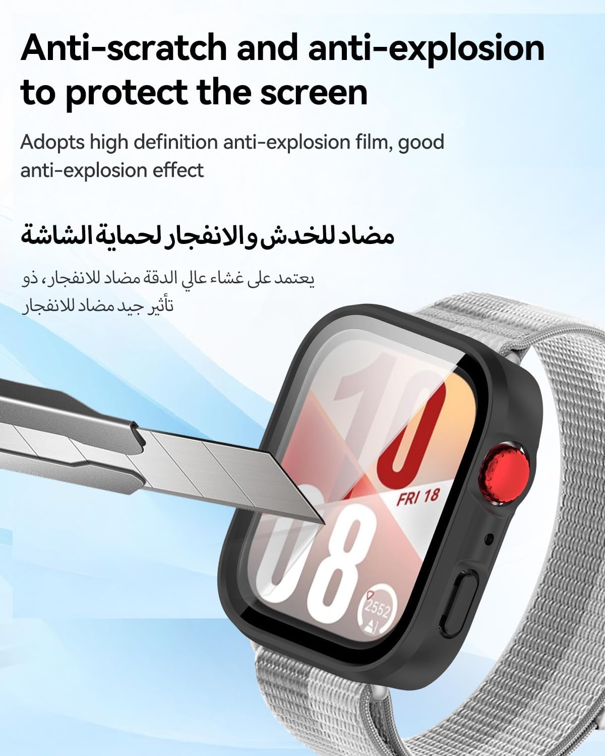تي تيرسيلي جراب وشاشة حماية لساعة هواوي فيت 4، غطاء كامل من البولي كربونات الصلب المقاوم للخدش من الزجاج المقسى متوافق مع ساعة هواوي فيت 4 (شفاف) - الصورة 4