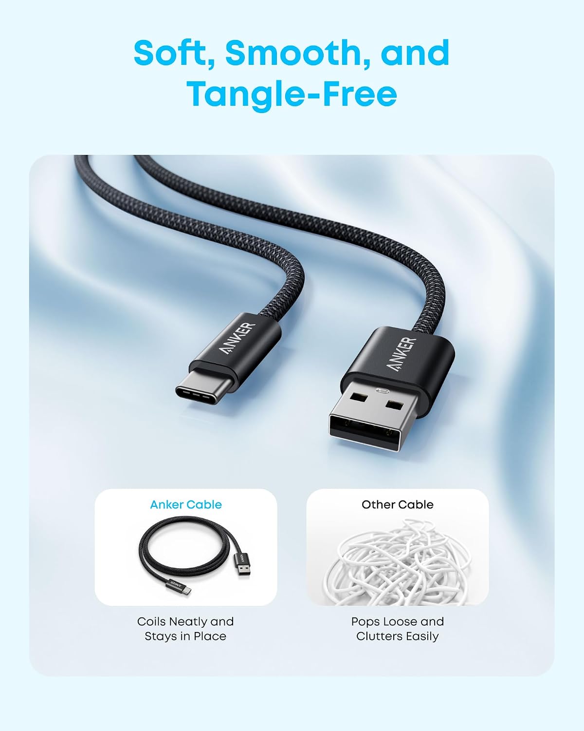 كيبل زولو USB إلى USB نوع C اتصال كاربلاي سلس، كيبل شحن سريع متين ومضفر مع موصل رفيع لسلسلة آيفون 17/16 وسامسونج S25/S24 وهواوي بطول 1.0 م من انكر - الصورة 3