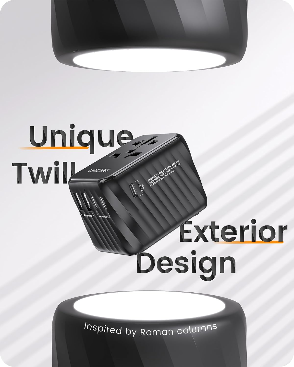 محول طاقة شامل للسفر من لانسينت، قابس تيار متردد عالمي 5.6 امبير بـ3 منافذ USB C ومنفذي USB A، شاحن الحائط من أساسيات السفر لجميع أنحاء العالم في UK وEU وUS وأيرلندا وأستراليا (نوع C/G/A/I) - الصورة 4