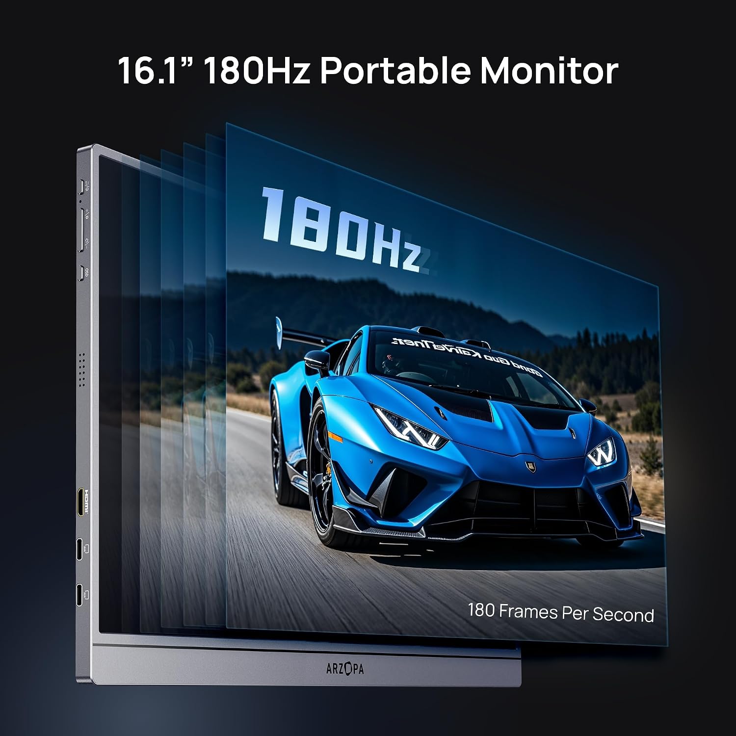 شاشة ألعاب Z3FC محمولة 180 هرتز/16.1 بوصة/2.5K/إضاءة sRGB بتغطية 106% دقة FHD 1080P/بمسند وتقنية HDR/نحيفة للغاية مع حماية للعين/شاشة ثانوية خارجية للابتوب/الكمبيوتر/بلايستيشن 5/ماك/اكس بوكس من ارزوبا - الصورة 3