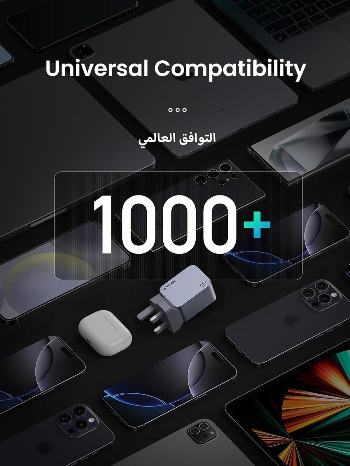 شاحن من يوجرين بمنفذ USB متوافق مع آيفون 17 و16 و15 وسامسونج جالاكسي وهواوي، 3 منافذ، 65 واط، شحن سريع مع تقنية GaN وحماية متعددة - الصورة 7
