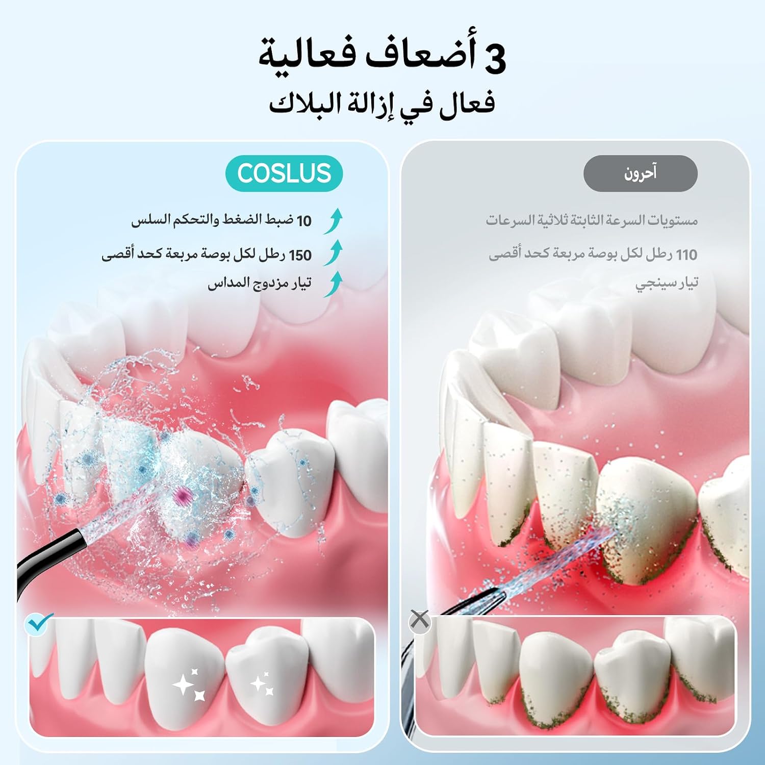 coslus e40 water flosser for teeth braces gums care advanced 10 pressure settings for multiple users 300ml bpa free ipx7 waterproof rechargeable portable للمنزل - الصورة 3