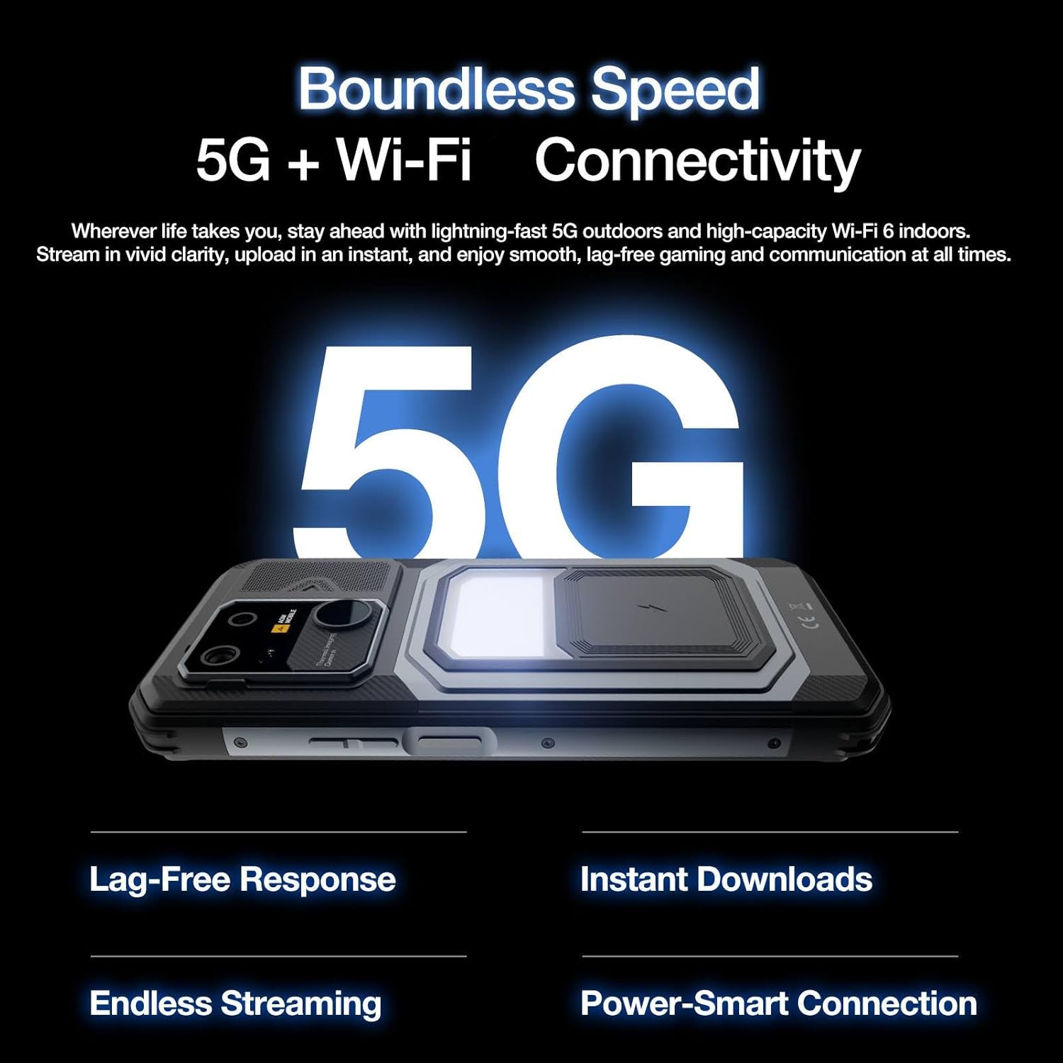 ايه جي ام جوال جي3 عسكري متين متين بدون شريحة اتصال، هاتف ذكي 5G ثنائي شرائح الاتصال اندرويد 15، شاشة 6.72 انش 120Hz FHD، شحن ثلاثي 10000mAh، ضوء للتخييم، ذاكرة RAM 12GB 512GB - الصورة 4