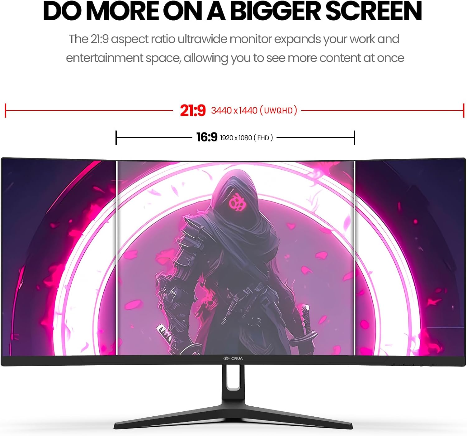 سي ار يو اي شاشة العاب 34 انش UWQHD 165Hz عريضة للغاية 21:9 منحنية 1500R 3440x1440 PIP/PBP 120% sRGB فري سينك سريع 1 مللي ثانية (GTG) مناسبة للالعاب الرياضية الالكترونية والعمل والاستخدام المكتبي - الصورة 2