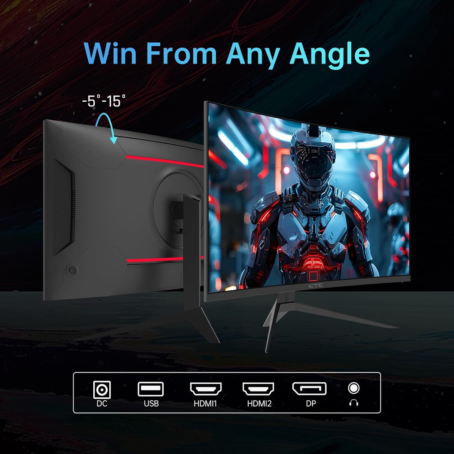 شاشة ألعاب منحنية 32 بوصة 240Hz 1500R 1080P 125% sRGB سرعة 1ms فري سينك وجي سينك HDR10 بمنافذ HDMI وDP وUSB فيسا وإمالة قابلة للتعديل مع مفتاح اكس بوكس وبلاي ستيشن 5 من كيه تي سي، - الصورة 5