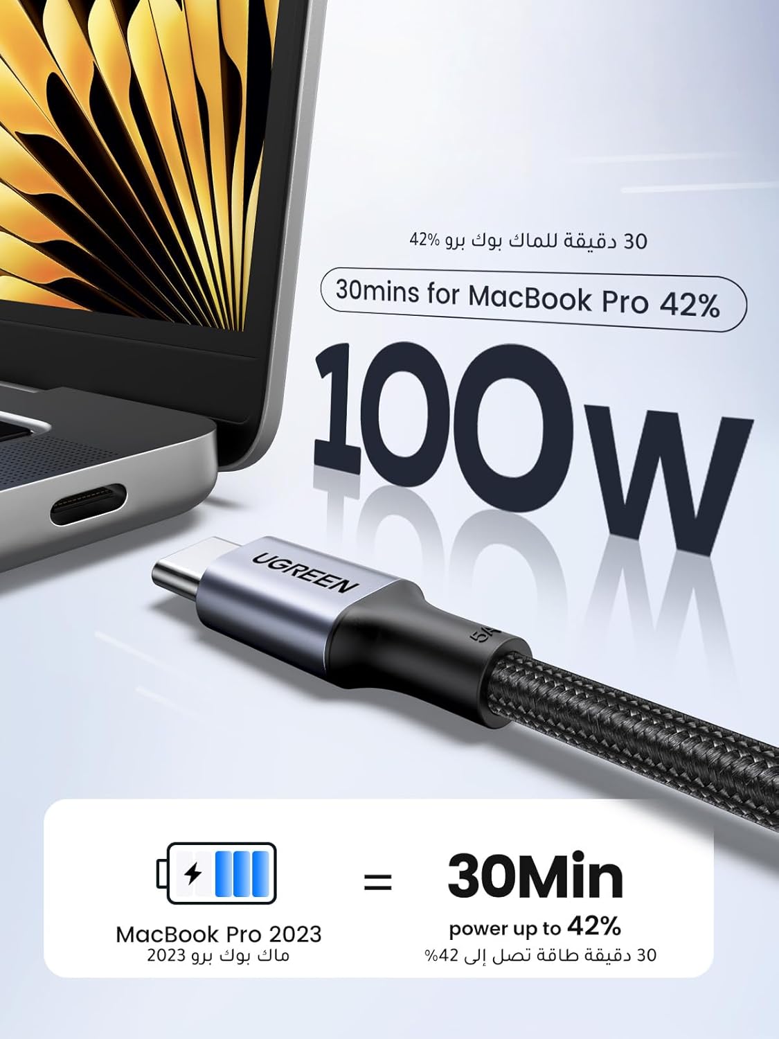 2 كيبل شحن سريع USB-C مضفر بطول 3 متر، بتوصيل طاقة 100 واط من USB-C الى USB-C، لاجهزة ايباد ميني 6 وماك بوك برو 2021 14 و16 انش، ماك بوك اير، ايباد برو 12.9 انش، سامسونج S21+، هواوي P40 | مغطى بالنايلون من النوع سي، متوافق مع ماك بوك وايباد وايفون 17 برو ماكس اير 16 وجالكسي اس 26 واس 25 بلس الترا بكسل 10 9. - الصورة 2