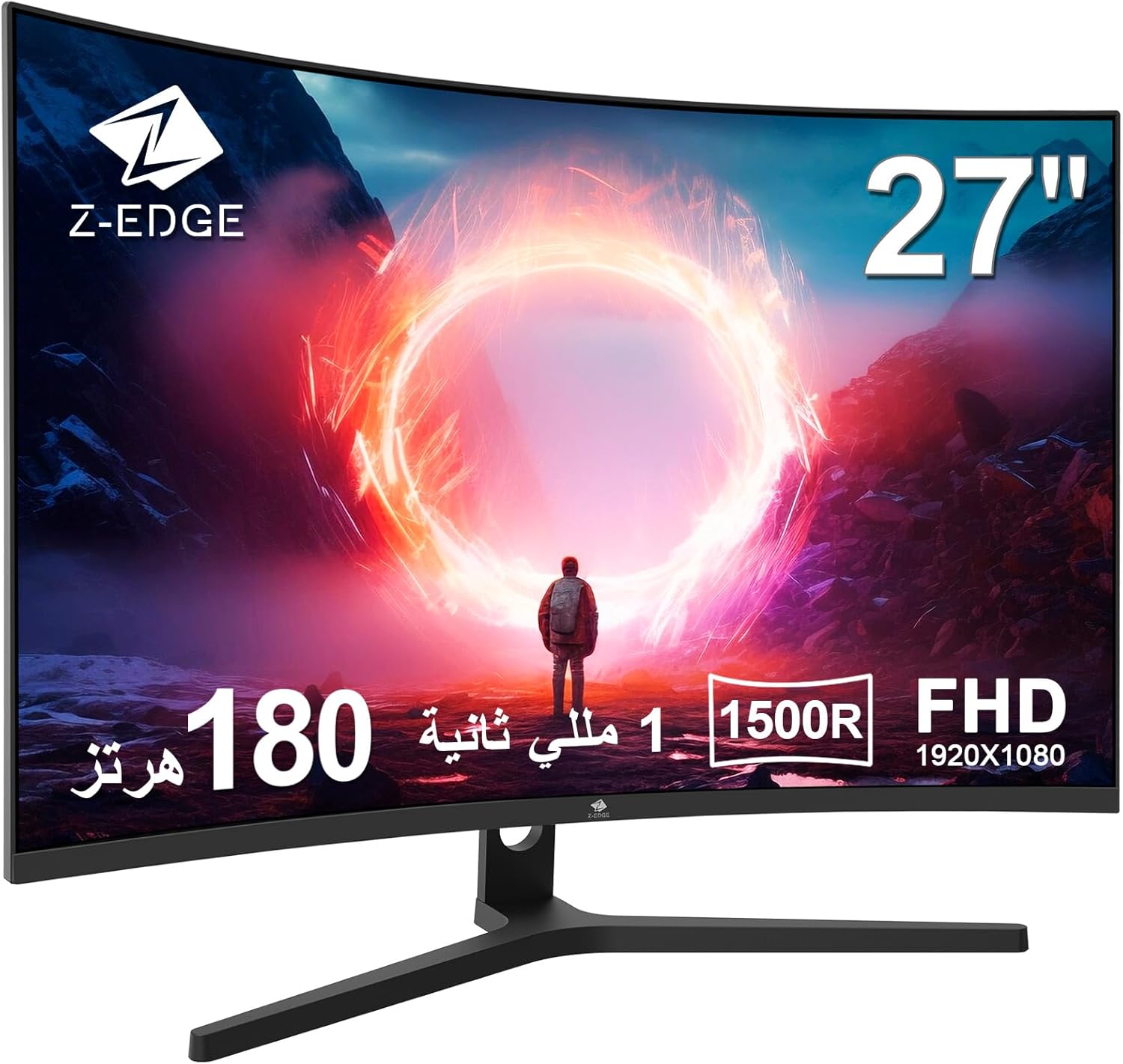 شاشة العاب منحنية 27 انش 1500R من زد-ايدج - لوحة VA FHD 1080P 180Hz وقت استجابة 1 مللي ثانية، شاشة LED بدون اطار، AMD فري سينك بريميوم - 1 × منفذ عرض 1.4 و2 × HDMI 2.0 UG27F