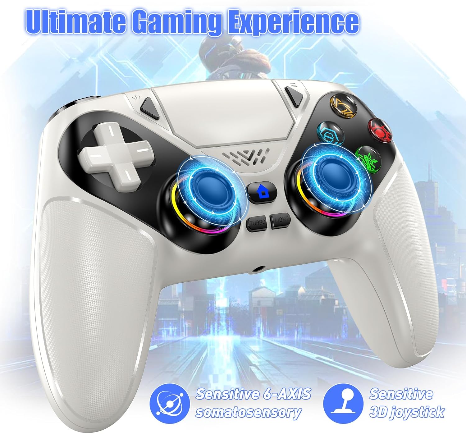 Gamrombo LED Wireless Controller for PS5, Compatible with PS5 Pro/Slim/PC, Dual Vibration, Macro/Turbo Function, 3.5mm Audio Jack, 6-Axis Motion Contro Gamepad with Speaker (White) - الصورة 5