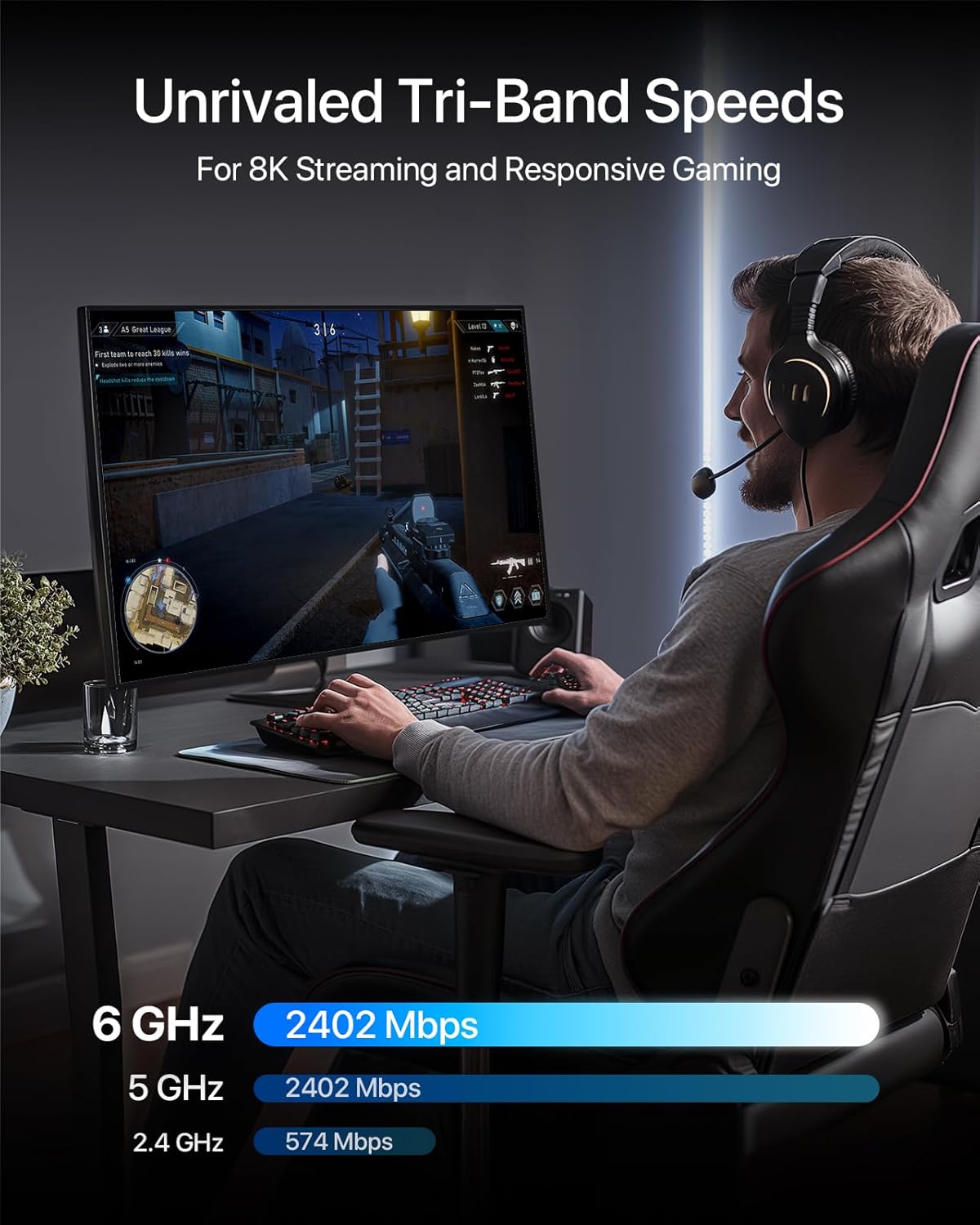 محول واي فاي 6E USB ثلاثي النطاق AXE5400 للكمبيوتر ويندوز 11/10 من بروس تريند | 6GHz 2402Mbps + 5GHz 2402Mbps + 2.4GHz 574Mbps WiFi Dongle, Long Range Wireless USB Stick, 802.11ax, Ultra-Low Latency Gaming - الصورة 3