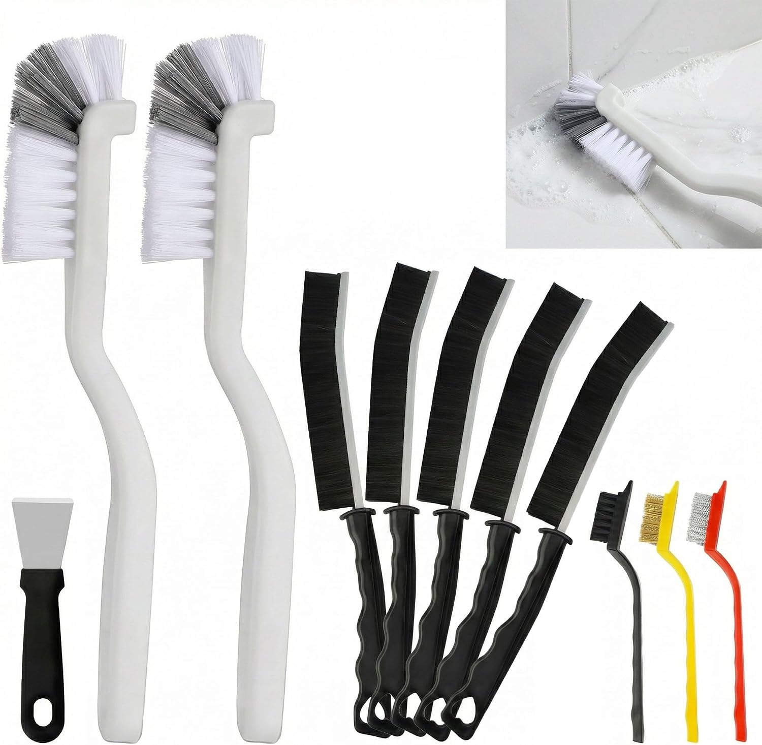 toolhouse 11pcs crevice cleaning brush set kitchen cleaning brushes hard bristle cleaning supplies for tight spaces bathroom floor tub shower tile sink cup teapot bottle blender