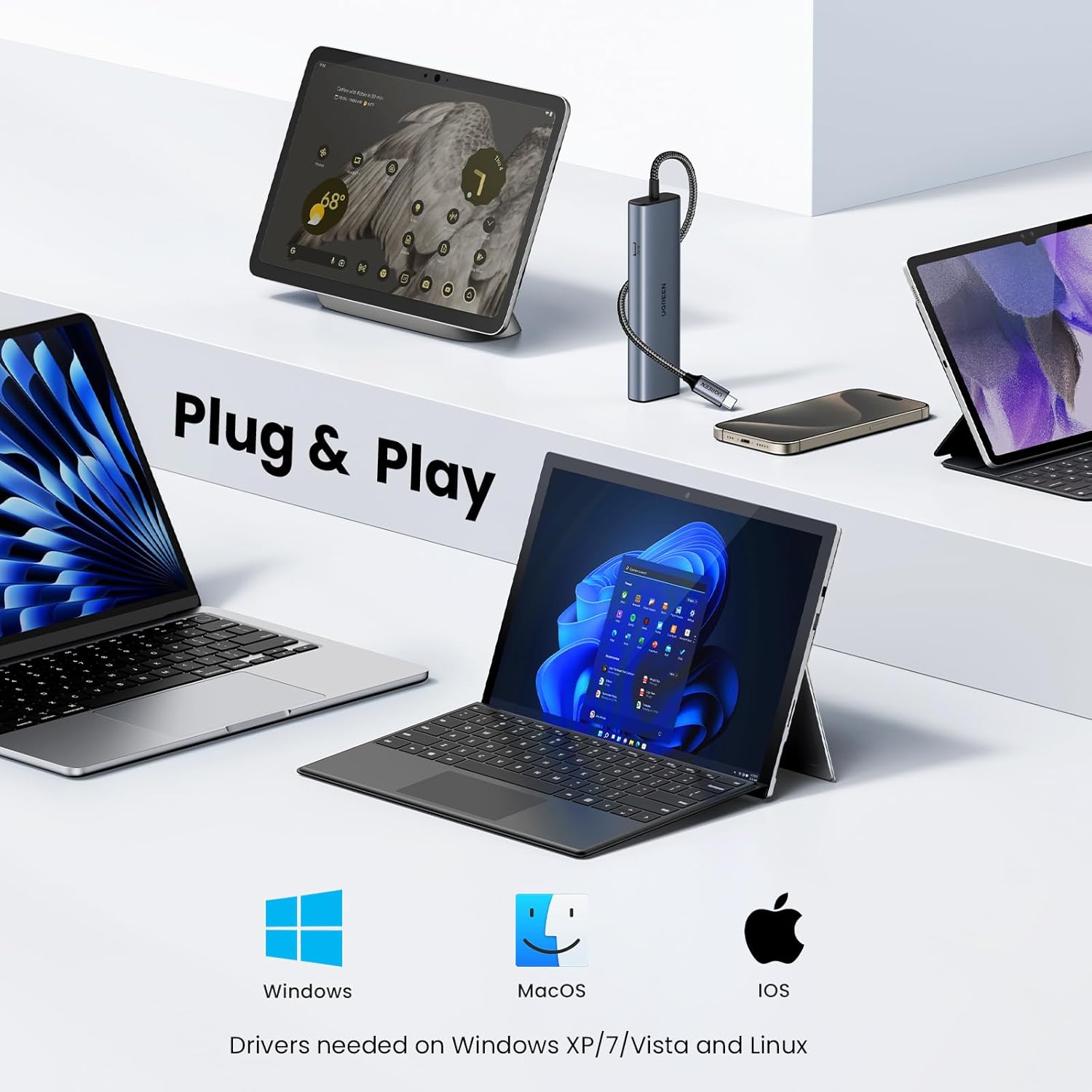 يوجرين موزع USB-C 5 في 1 بسرعة 10Gbps مع RJ45 | منفذا USB-C 3.2 ومنفذا USB-A 3.2/2.0 مع Gigabit RJ45 وشحن PD، متوافق مع Thunderbolt وMacBook وWindows وLinux - الصورة 5
