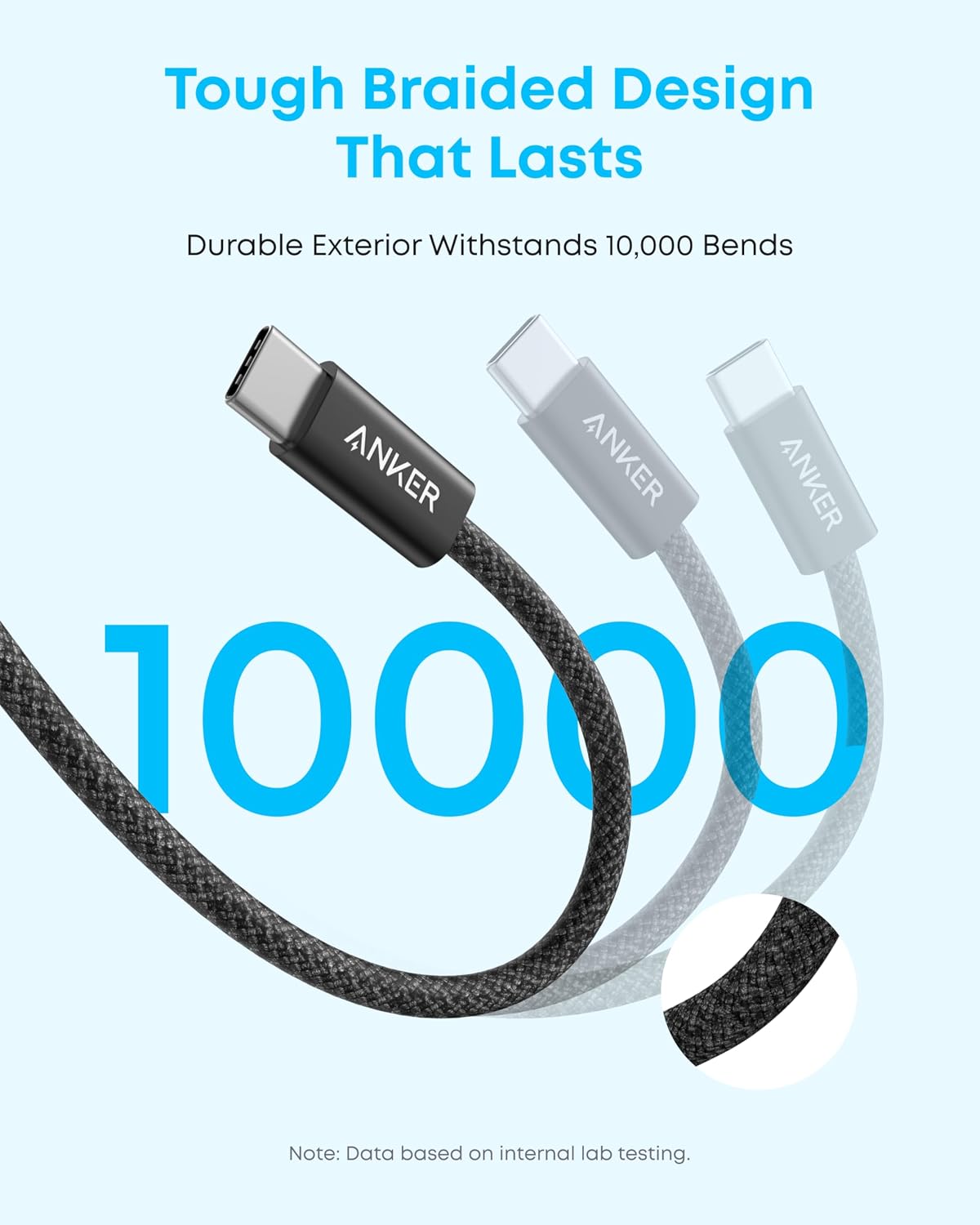 كيبل زولو USB إلى USB نوع C اتصال كاربلاي سلس، كيبل شحن سريع متين ومضفر مع موصل رفيع لسلسلة آيفون 17/16 وسامسونج S25/S24 وهواوي بطول 1.0 م من انكر - الصورة 4