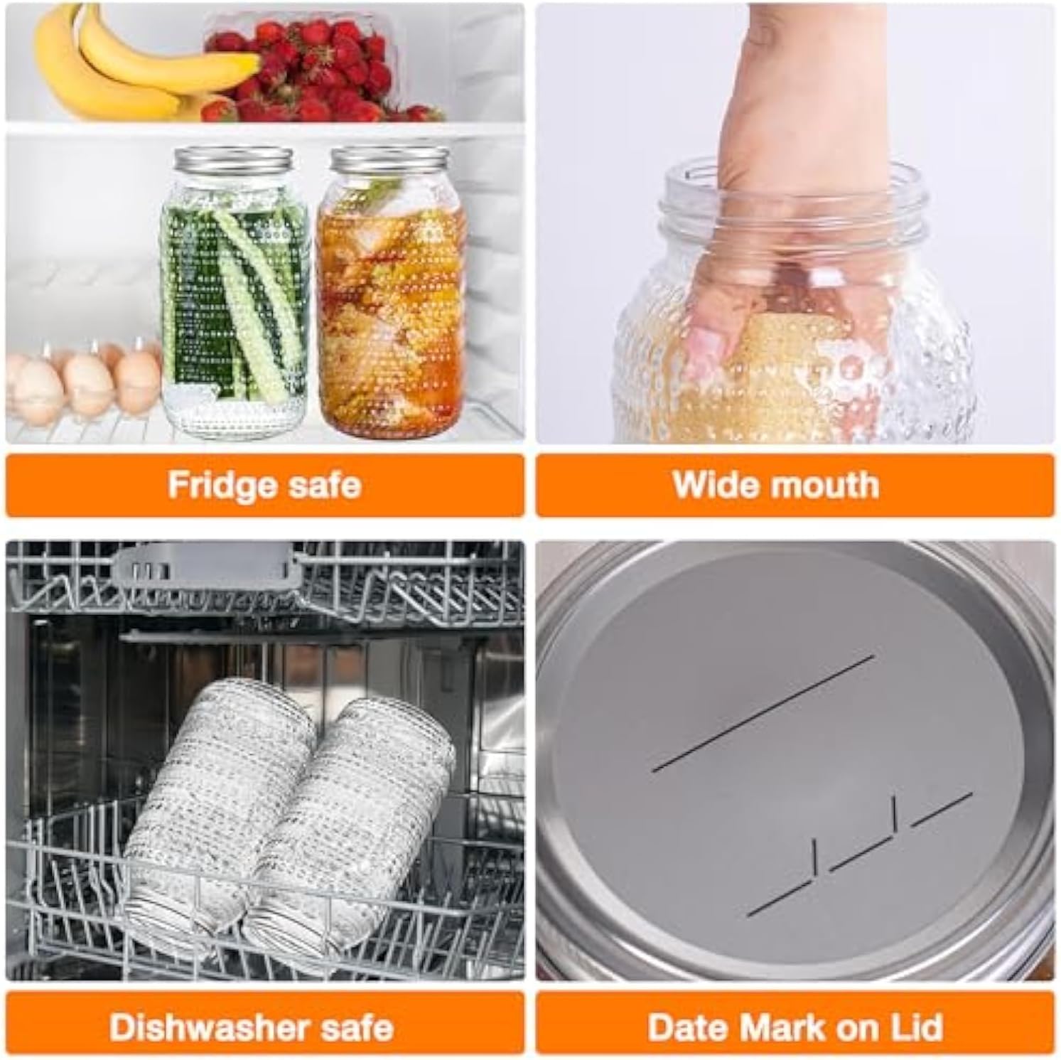 3pcs mason jars glass storage containers overnight oats containers clear food jar for fermenting pickling storing food meal prep salad jam 64 oz - الصورة 4