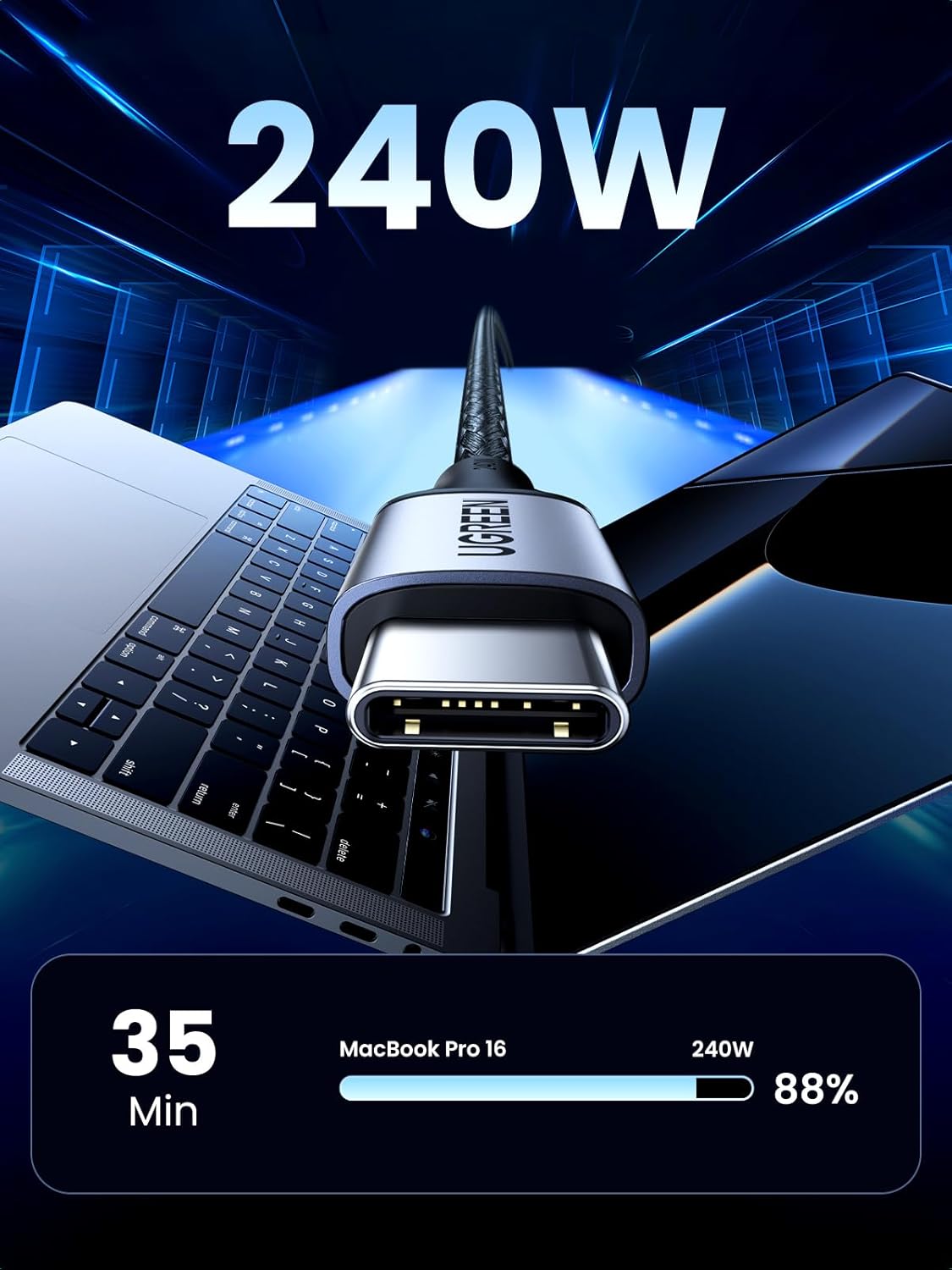 كيبل usb سي من يوجرين، مضفر 1 متر 240 واط 48 فولت 5 - الصورة 2