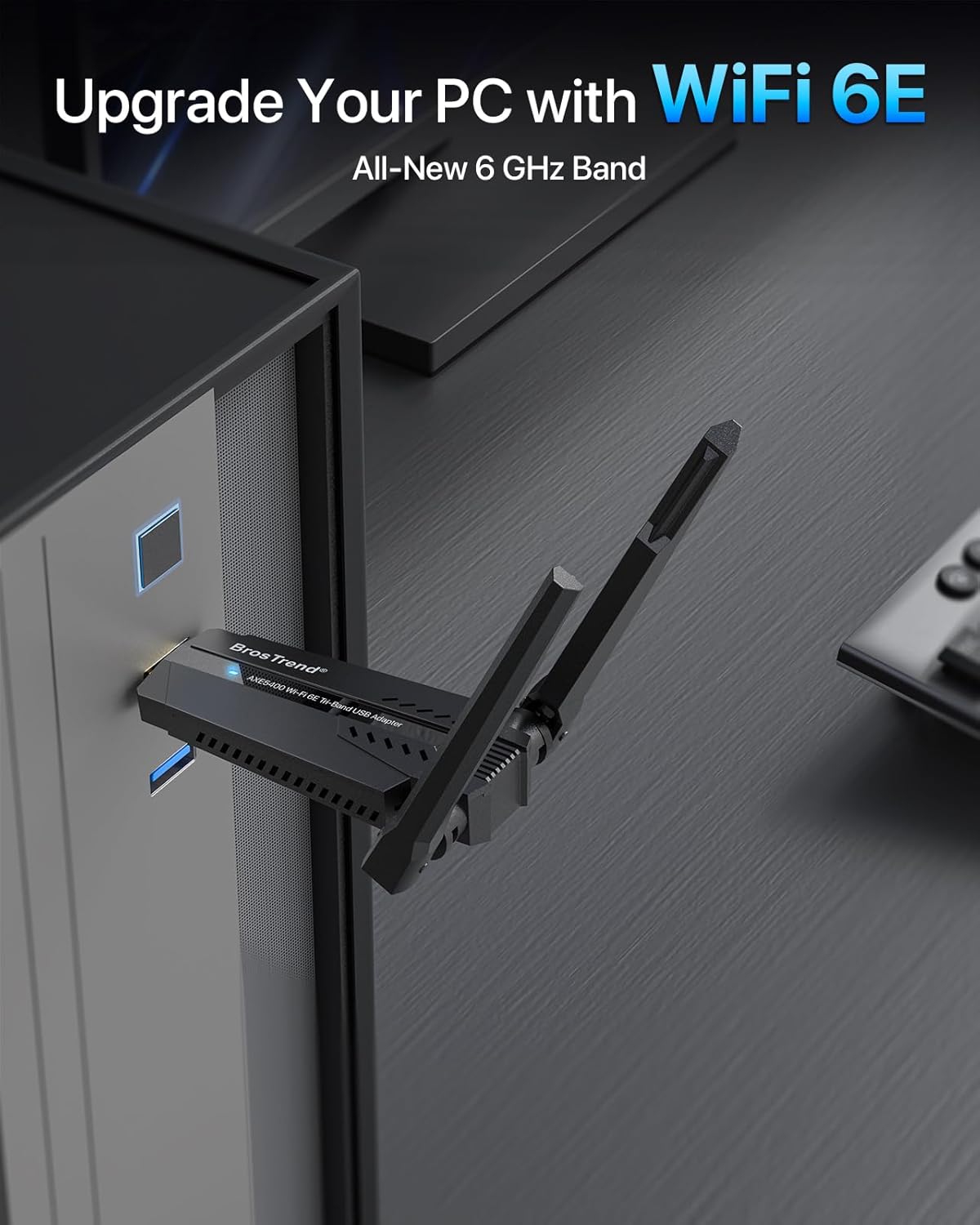 محول واي فاي 6E USB ثلاثي النطاق AXE5400 للكمبيوتر ويندوز 11/10 من بروس تريند | 6GHz 2402Mbps + 5GHz 2402Mbps + 2.4GHz 574Mbps WiFi Dongle, Long Range Wireless USB Stick, 802.11ax, Ultra-Low Latency Gaming - الصورة 2
