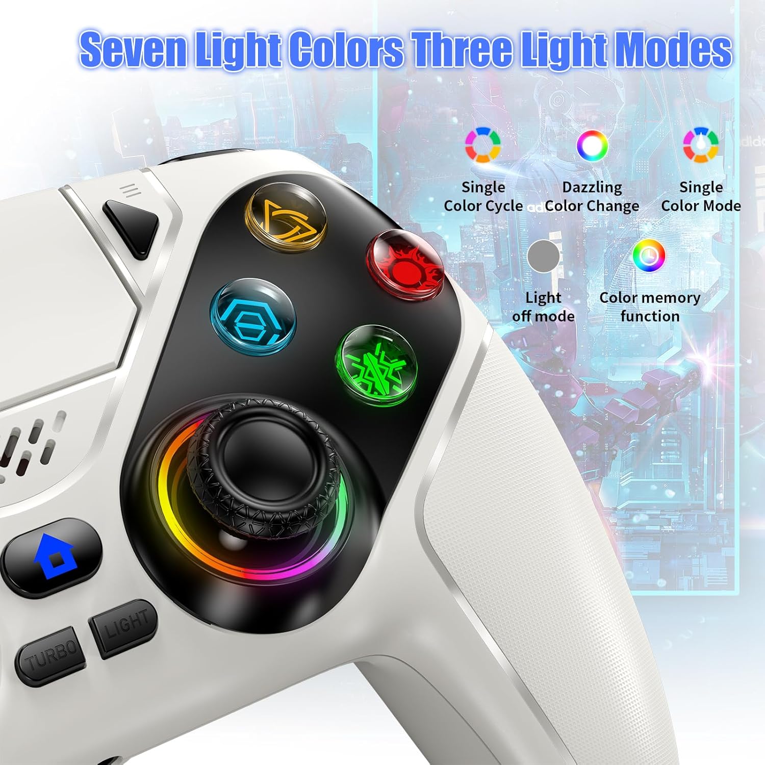 Gamrombo LED Wireless Controller for PS5, Compatible with PS5 Pro/Slim/PC, Dual Vibration, Macro/Turbo Function, 3.5mm Audio Jack, 6-Axis Motion Contro Gamepad with Speaker (White) - الصورة 4