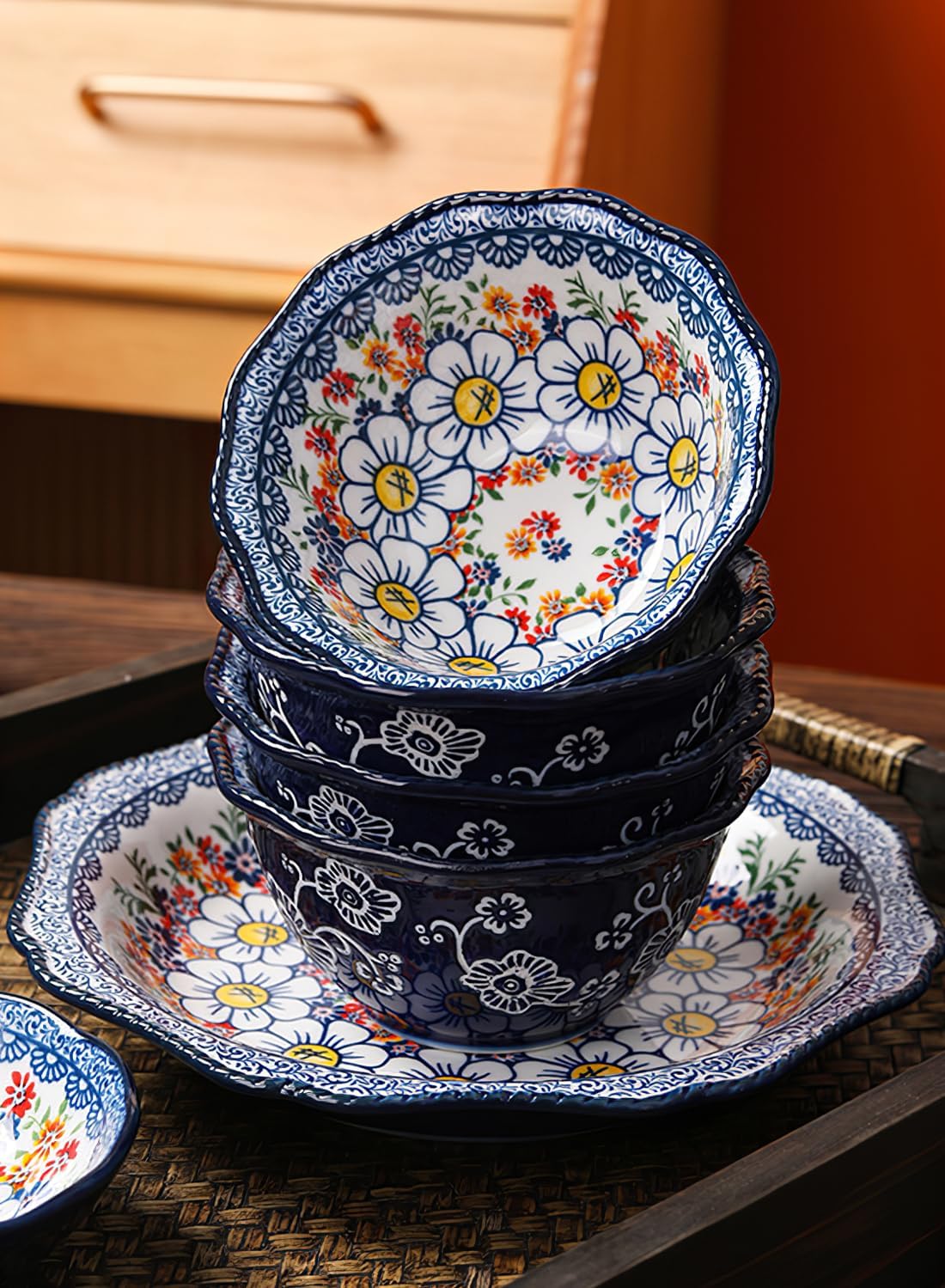 مجموعة أدوات مائدة للمطبخ، مجموعة هدايا، بتصميم بوهيمي، مجموعة عشاء كلاسيكية فاخرة وأنيقة، آمنة للاستخدام في الفرن وغسالة الصحون والميكروويف، متعددة الألوان، عبوة من 15 قطعة - الصورة 2