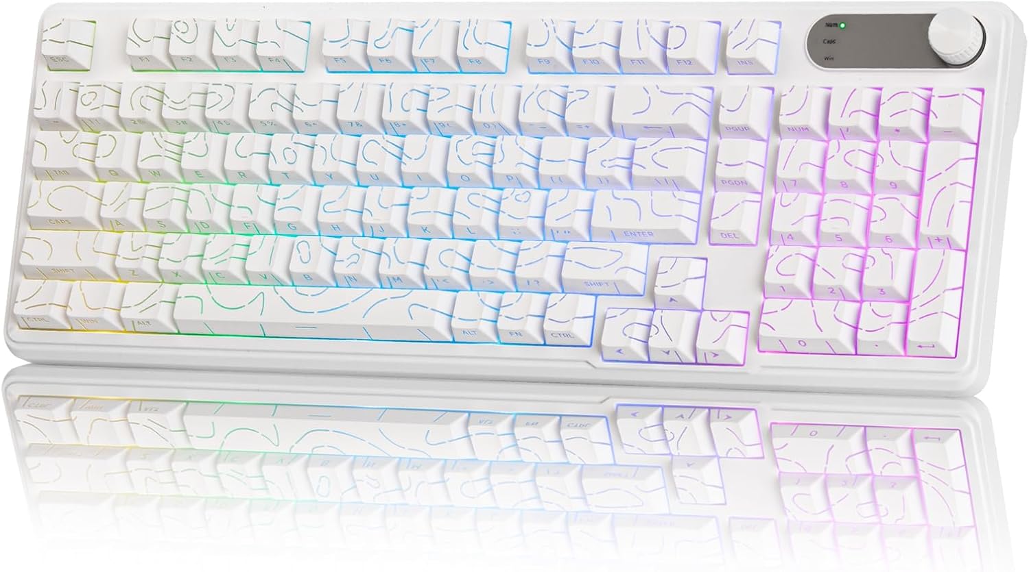 لوحة مفاتيح ألعاب سلكية بإضاءة خلفية RGB 95%؛ 98 مفتاح هادئ PBT مقاومة للماء من جميع الجهات لوحة أرقام سريعة الاستجابة للاعبي كمبيوتر ويندوز/ماك/اندرويد استخدام العربية غير مضمون من يوركربو، أبيض