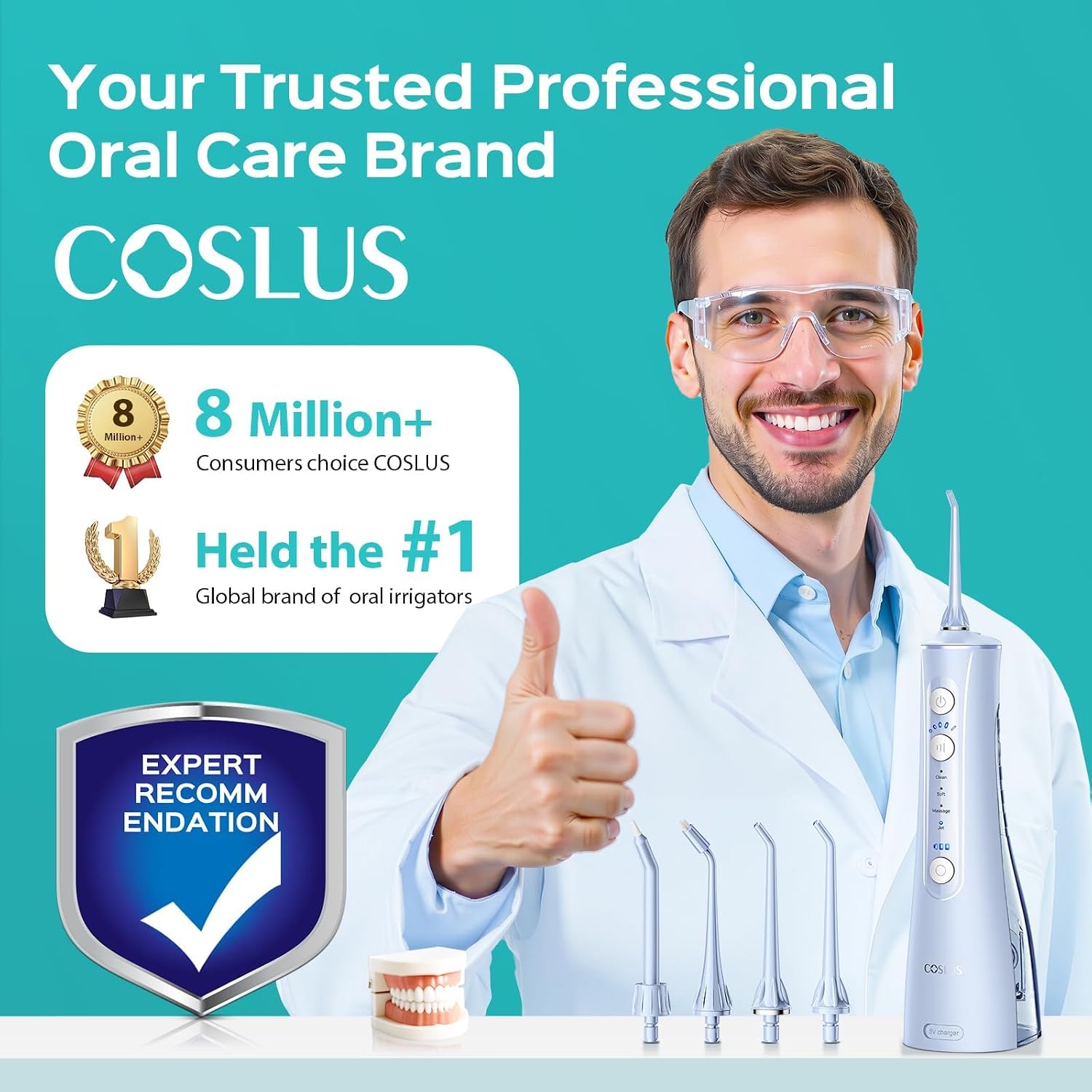 coslus c50 water flosser محمول للأسنان والعناية بالتقويم - الصورة 3