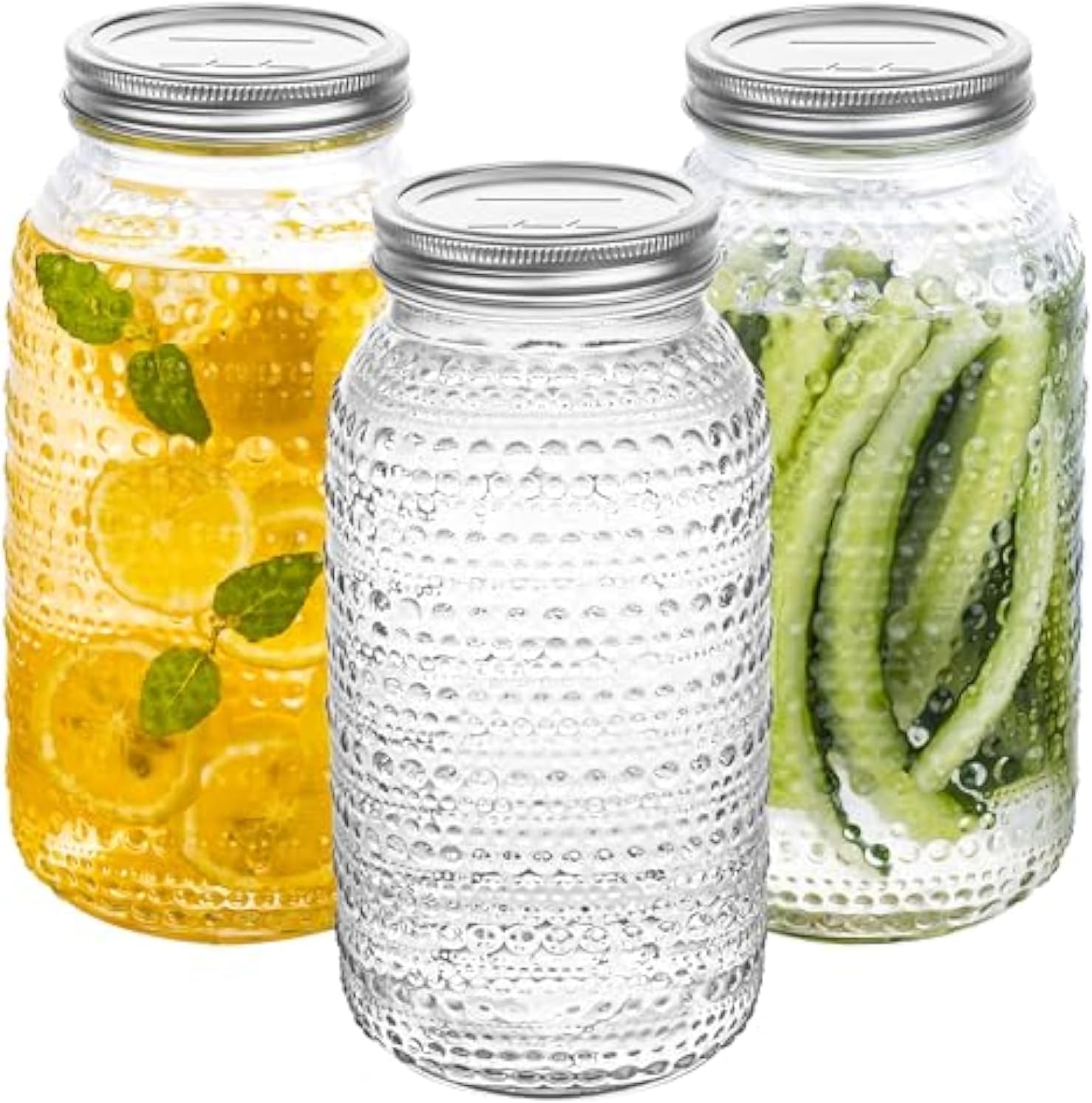3pcs mason jars glass storage containers overnight oats containers clear food jar for fermenting pickling storing food meal prep salad jam 64 oz