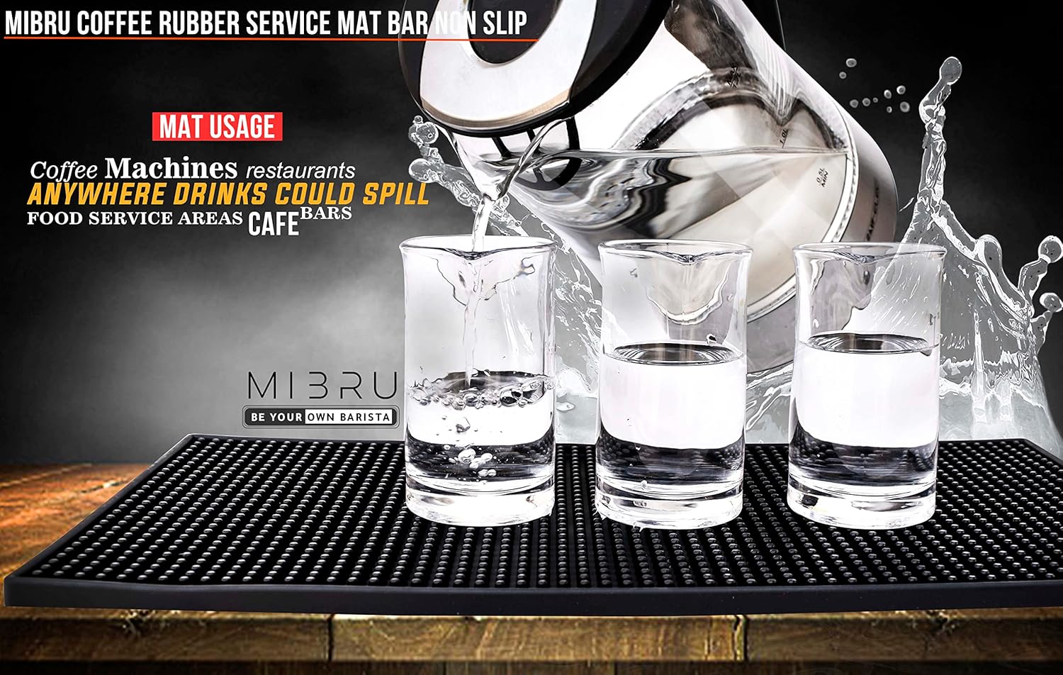 mibru coffee rubber service mat bar non slip dish glass drying mat flexible coasters leakproof for coffee shops restaurant kitchen counter top 40x20cm black ربلة تن - الصورة 4